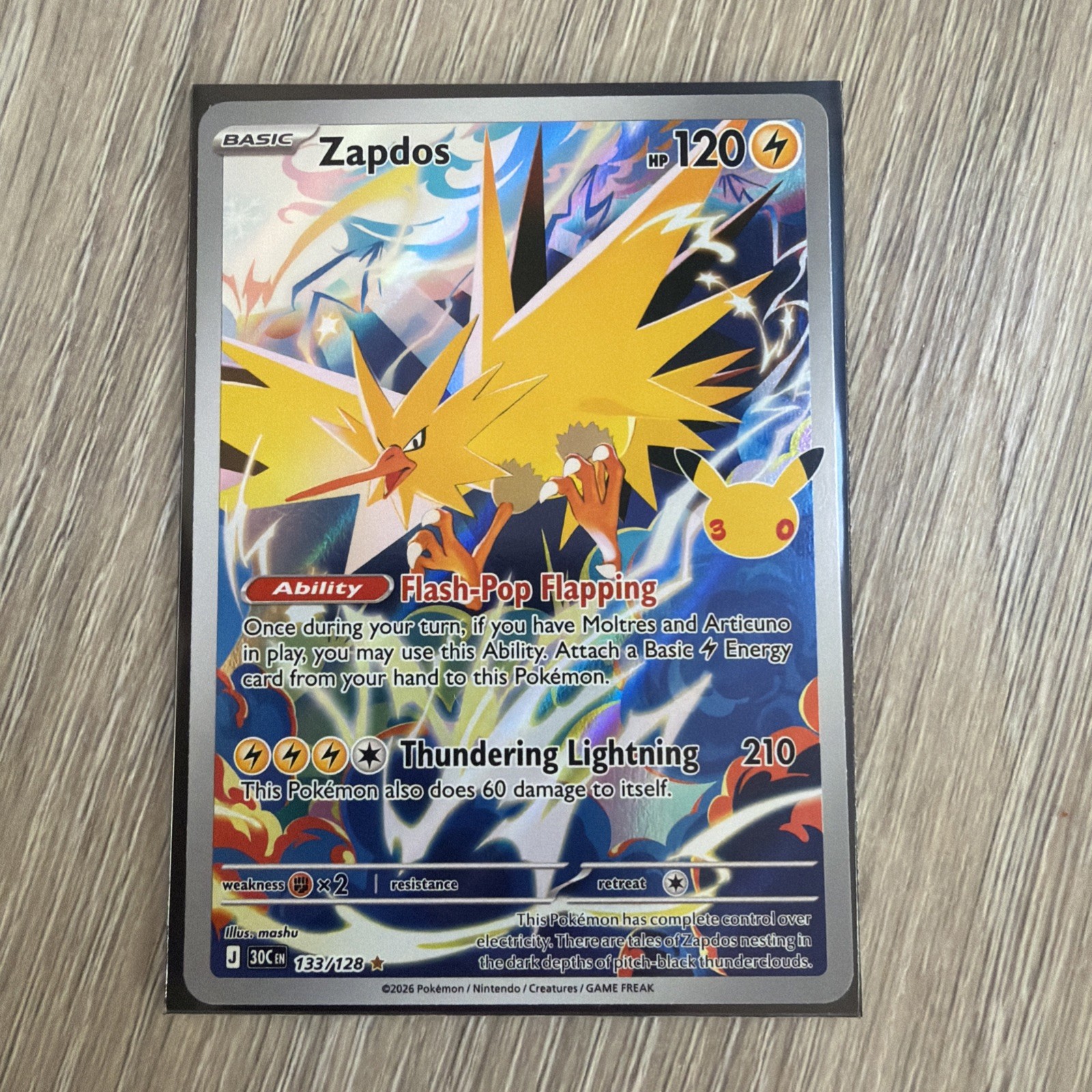 Zapdos 133/128 30th Celebrations Illustration Rare Pokemon TCG Zapdos 133/128 30th Celebrations Illustration Rare Pokemon TCG