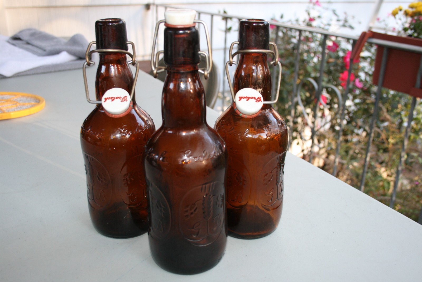 Vintage 1982 Grolsch Swing Top Beer Bottles Amber Embossed Glass