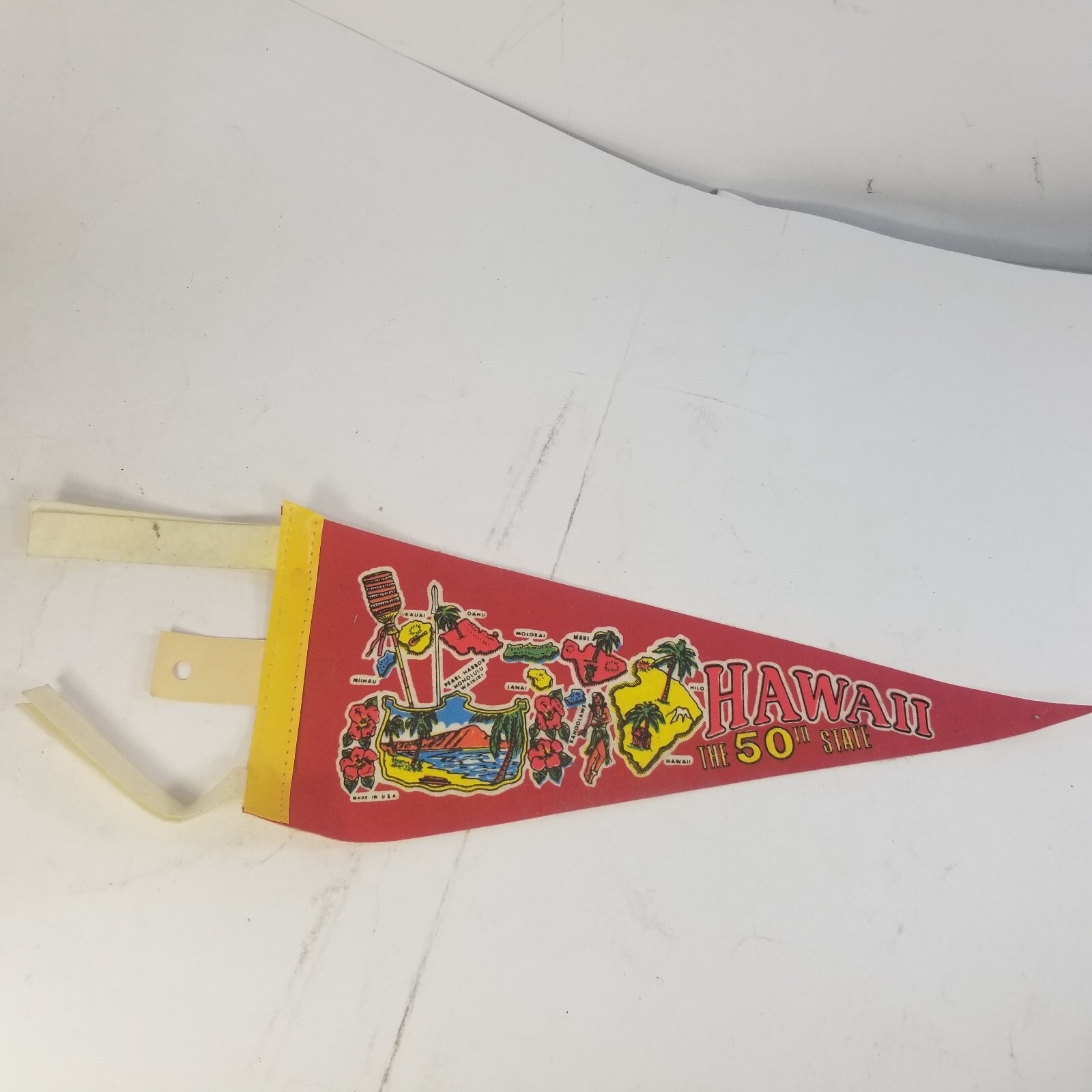 VINTAGE Hawaii Pennant KAUAI OAHU MOLOKAI LANAI NIIHAU KAHOOLAWE THE 50TH STATE