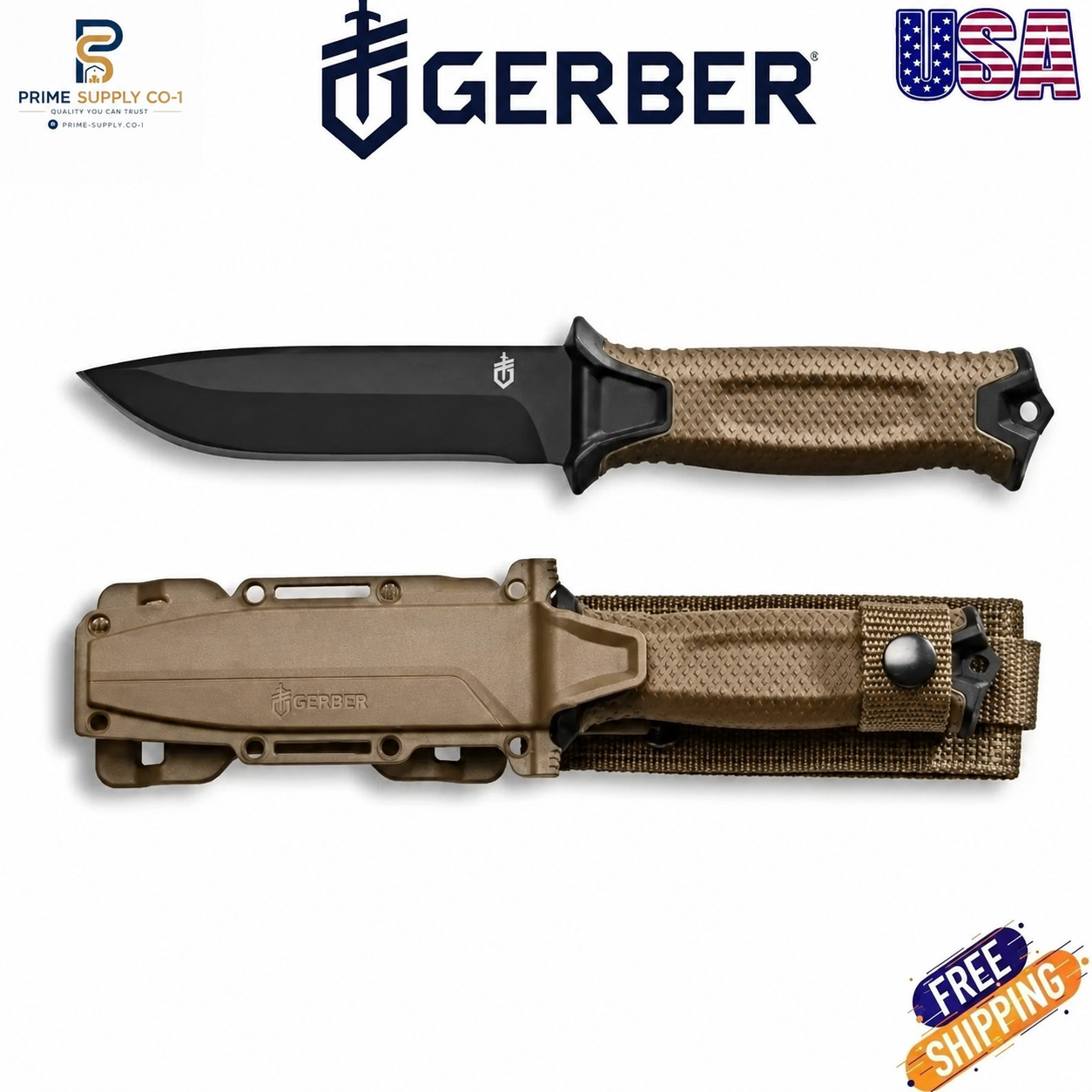 Gerber StrongArm Fixed Blade Knife Plain Edge - Coyote Brown