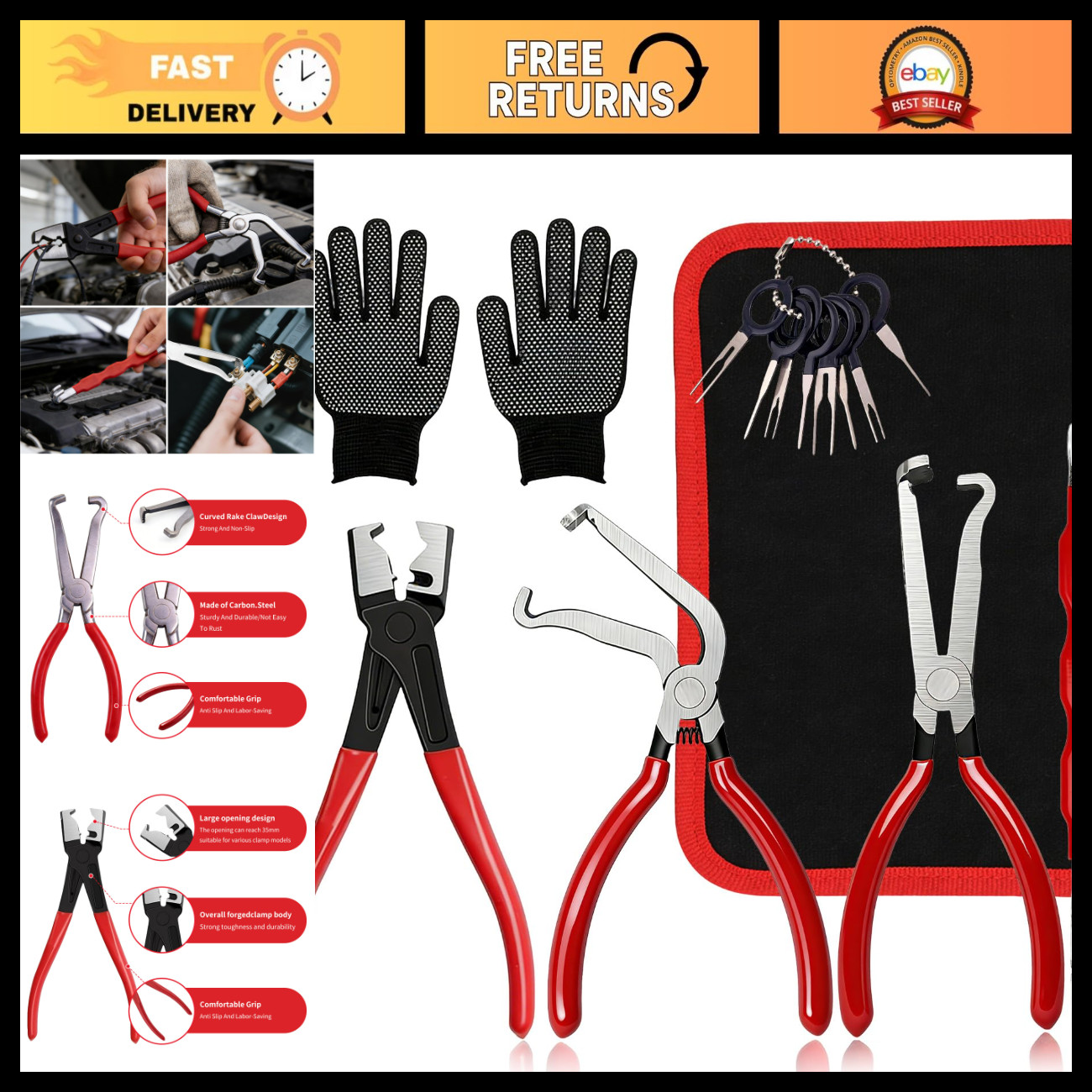 Electrical Disconnect Pliers - Automotive Terminal Connector Removal Tool Kit, W