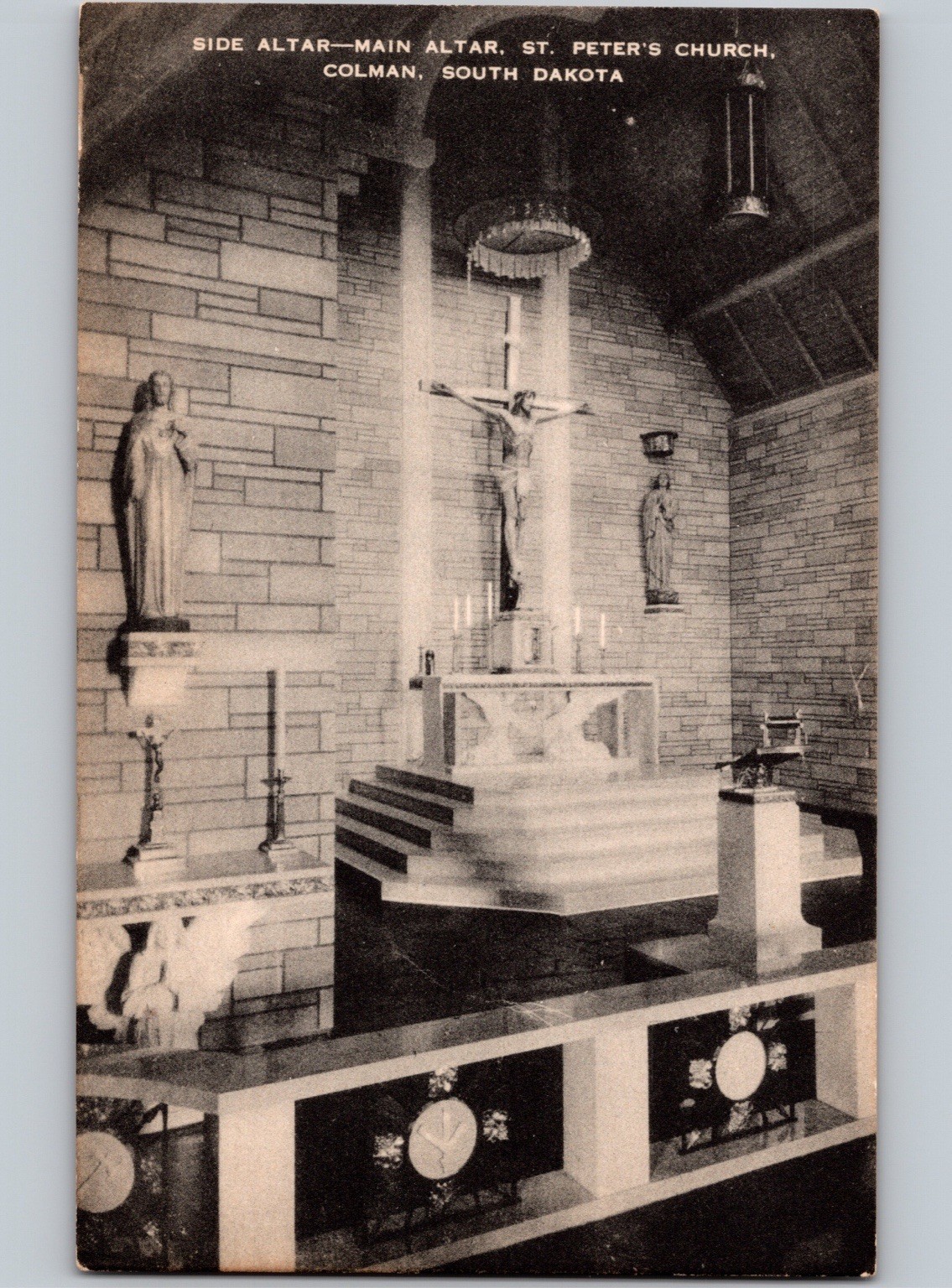 c1940 Altar St Peters Church COLMAN South Dakota SD Moody County Postcard