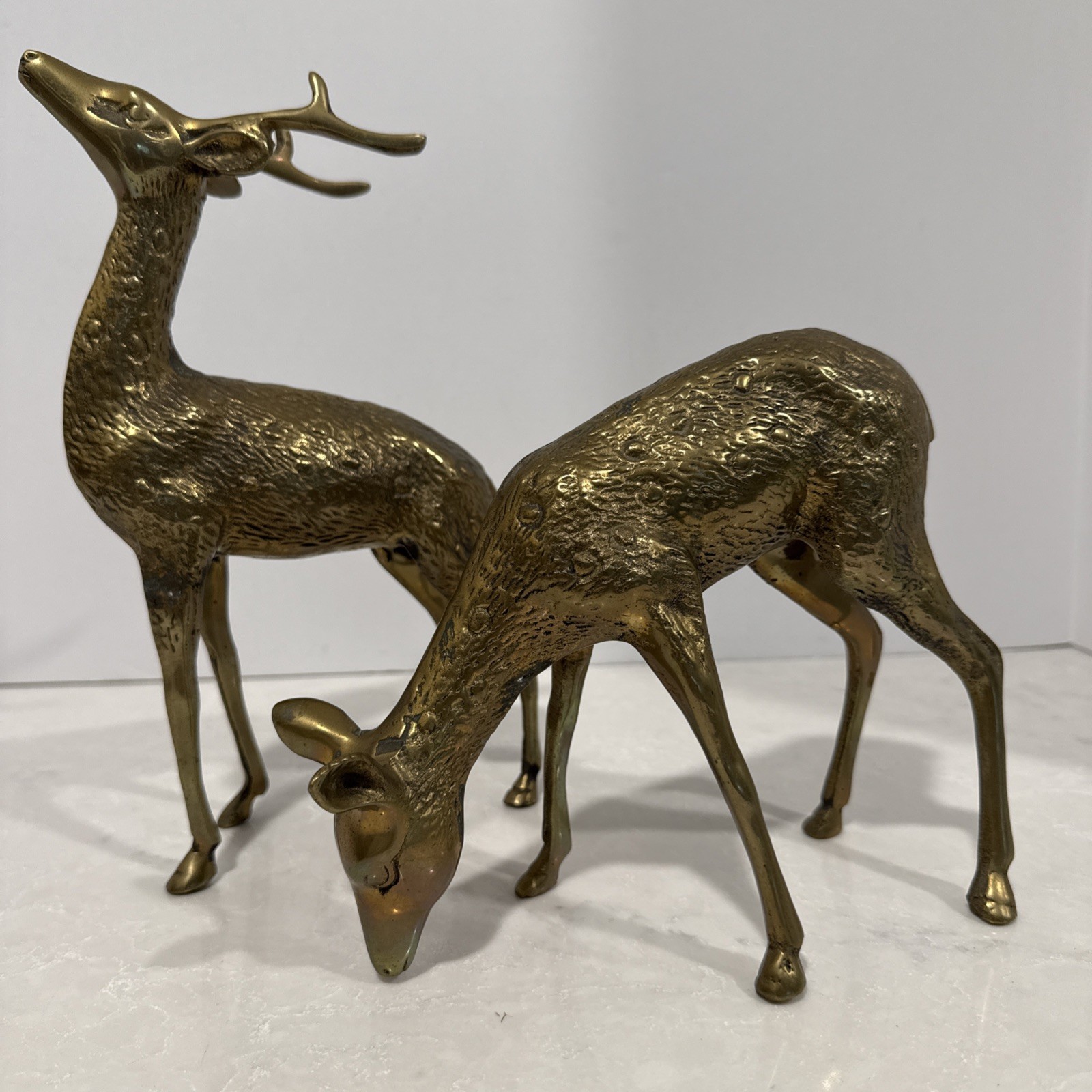 Vintage Large Brass Deer Buck And Doe Figurines  Solid MCM