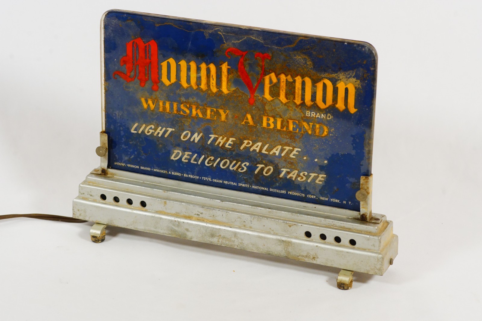 Antique Mount Vernon Whiskey Sign Advertising Lighted Glass Panel Vernon Brand