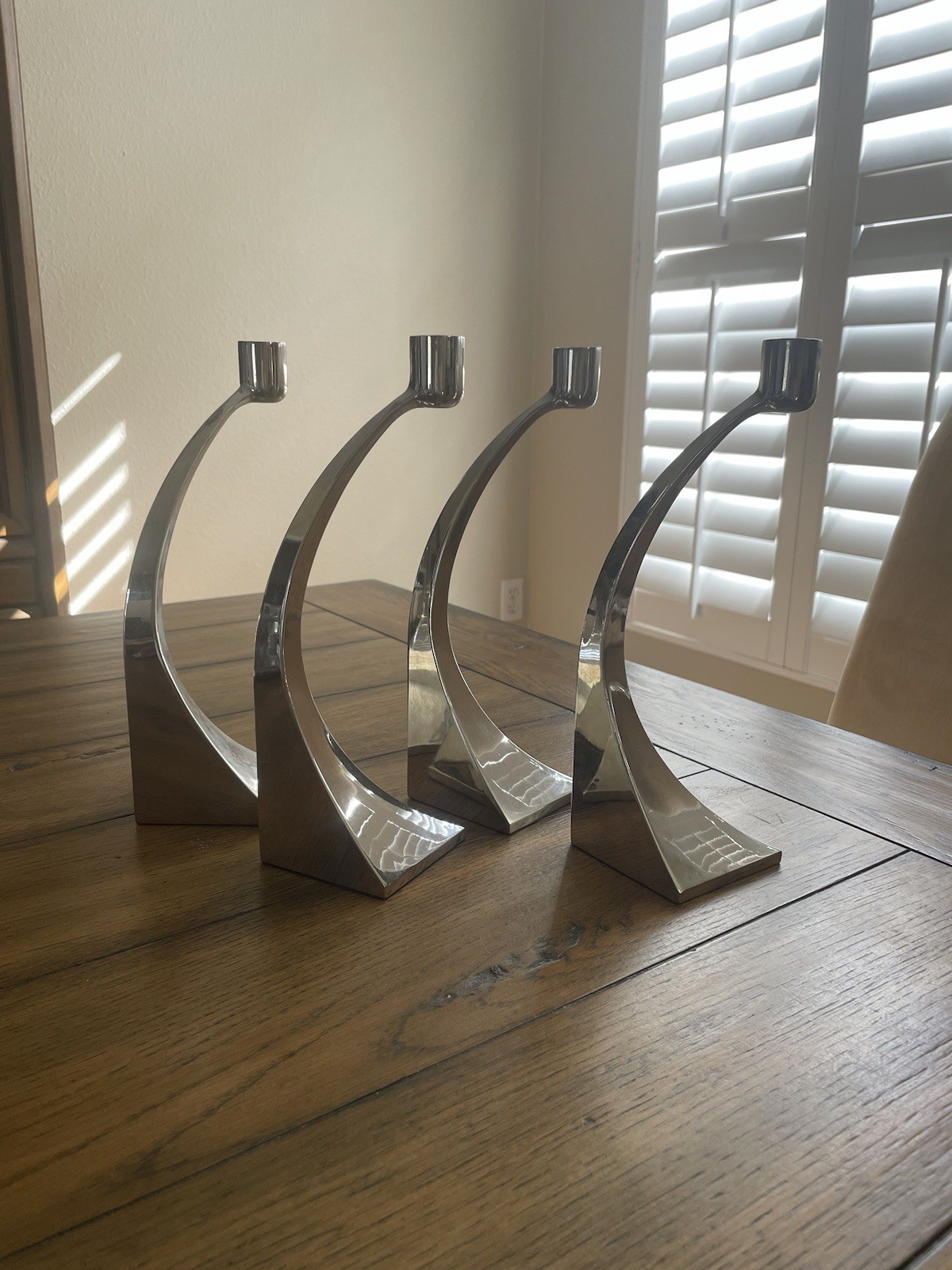 Sculptural Chrome Arc Candle Holders – Set of 4 –Modern / Postmodern – MCM Style
