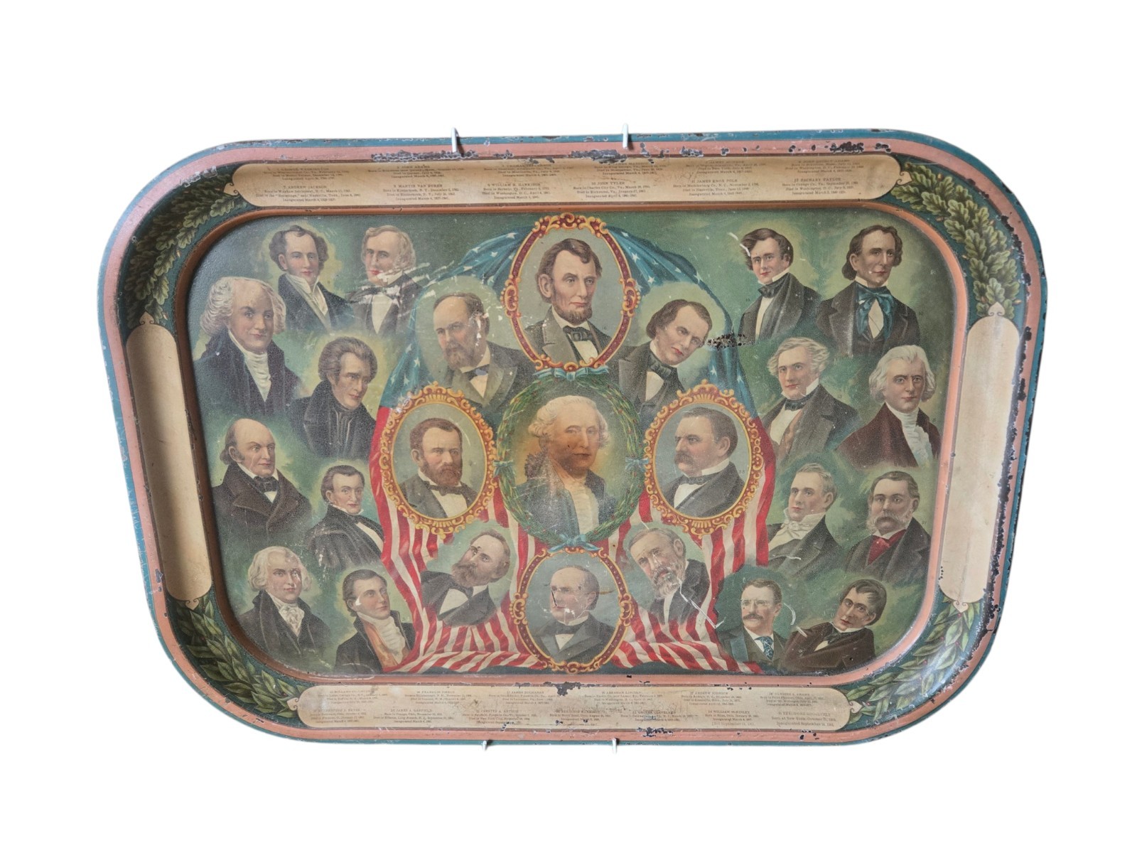 Antique Presidential Commemorative Lithograph Tray c.1901 - 24 Presidents