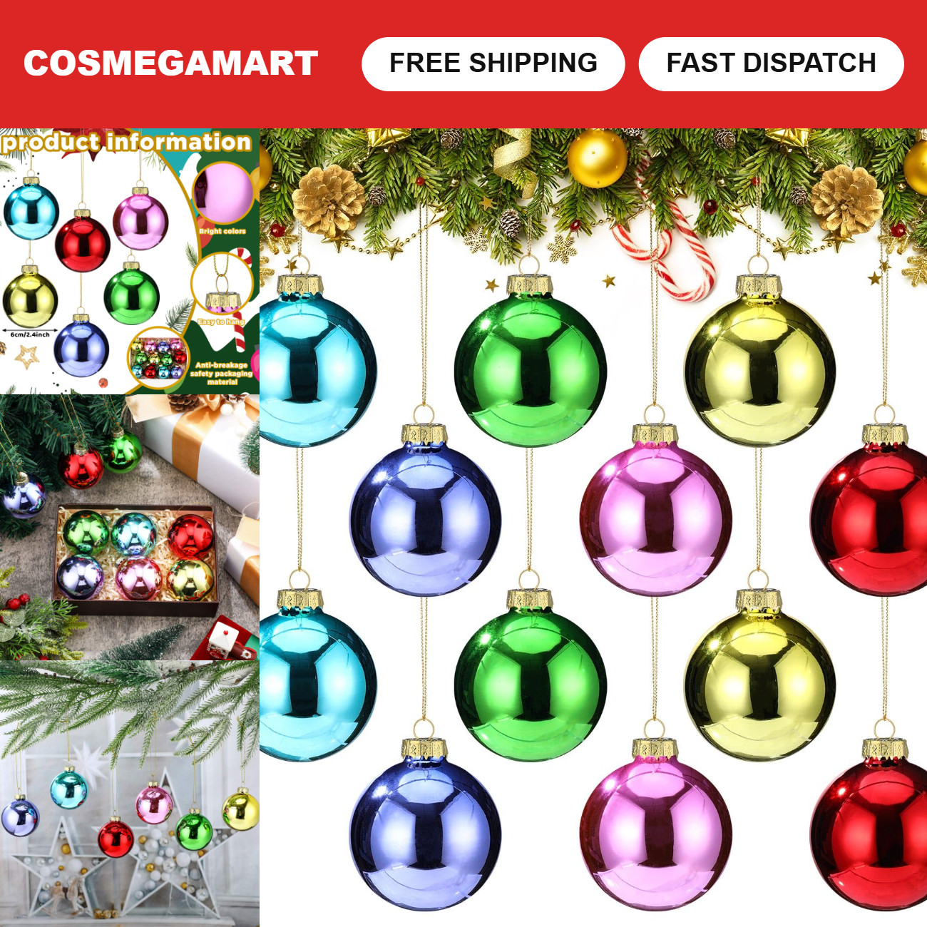 12 Pcs Vintage Christmas Glass Ball Ornaments 2.36 Inch, Multicolor Holiday Deco 12 Pcs Vintage Christmas Glass Ball Ornaments 2.36 Inch, Multicolor Holiday Deco