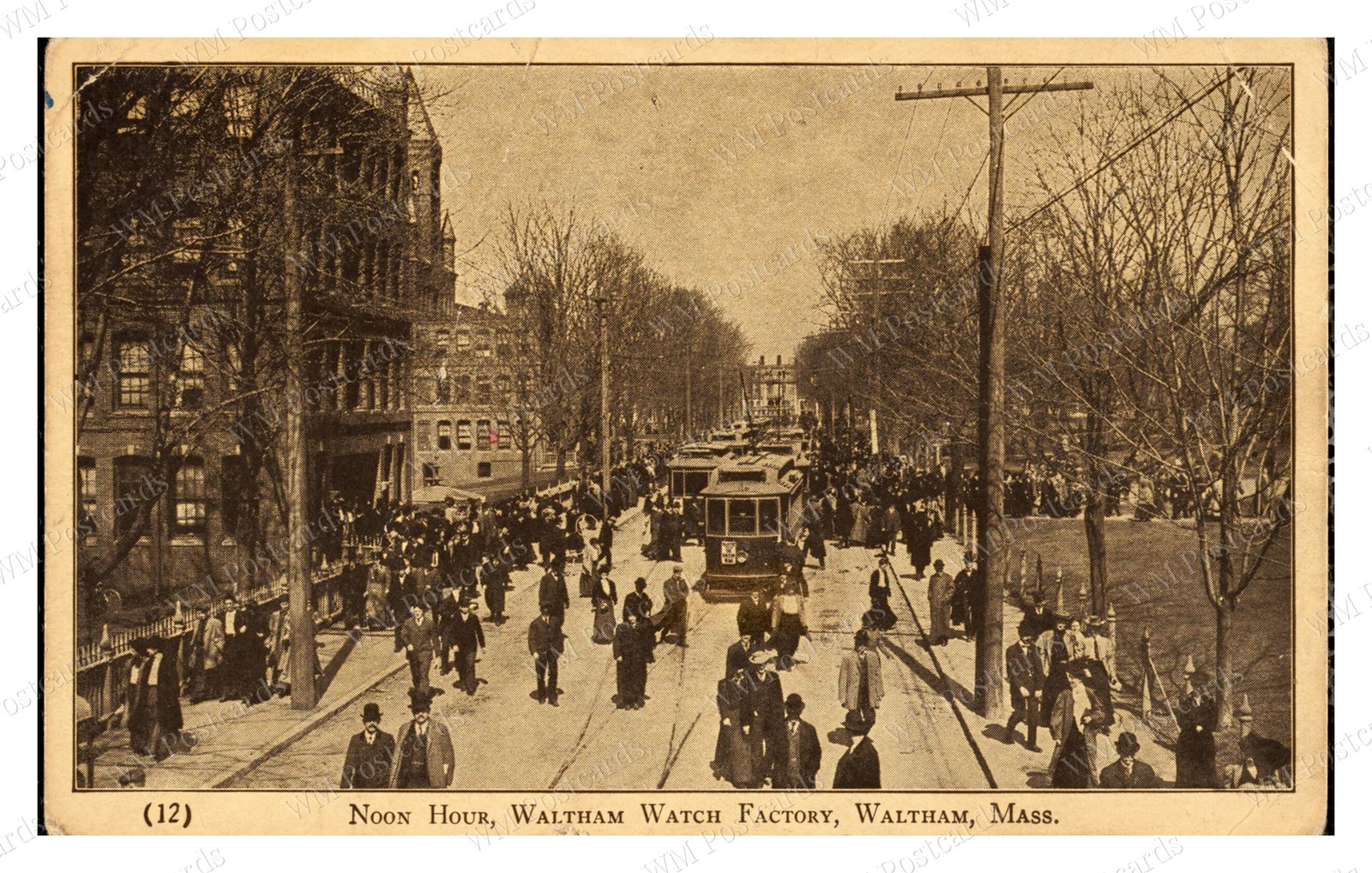 Waltham Massachusetts circa 1905 Watch Factory Noon Street Standard Postcard Waltham Massachusetts circa 1905 Watch Factory Noon Street Standard Postcard