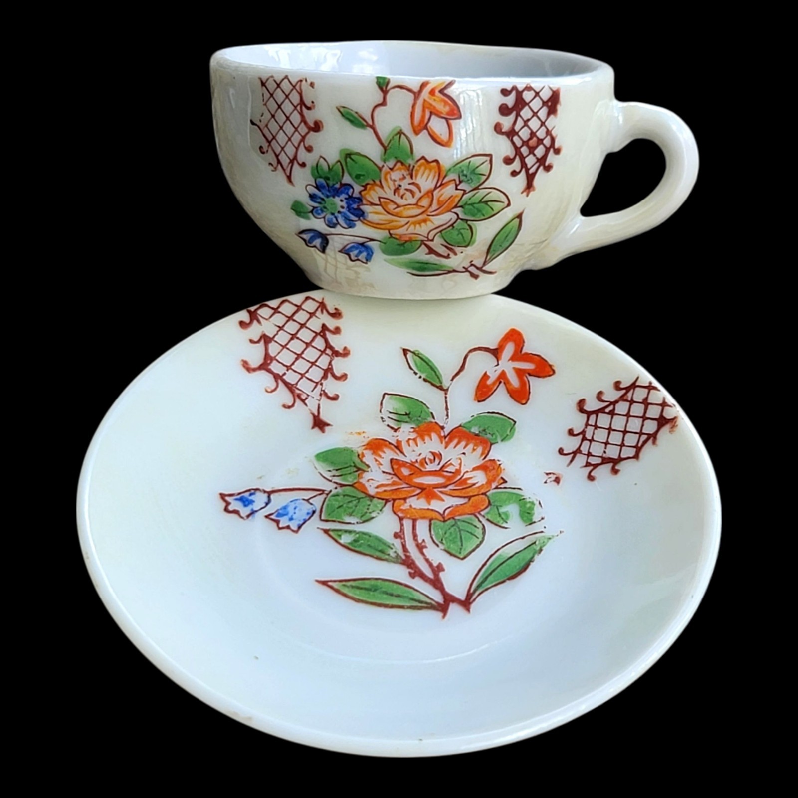 Vintage Miniature Lusterware Child Teacup Saucer Floral 1950's Japan Vintage Miniature Lusterware Child Teacup Saucer Floral 1950's Japan