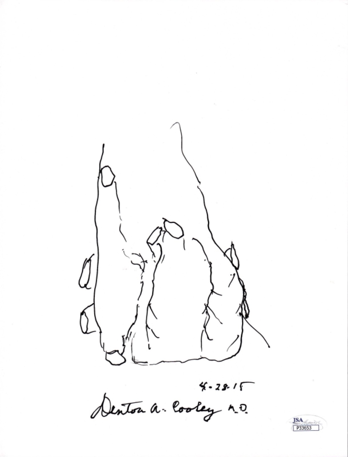 DENTON COOLEY HAND SIGNED ORIGINAL 8x11 HEART DRAWING HEART SURGEON JSA DENTON COOLEY HAND SIGNED ORIGINAL 8x11 HEART DRAWING HEART SURGEON JSA