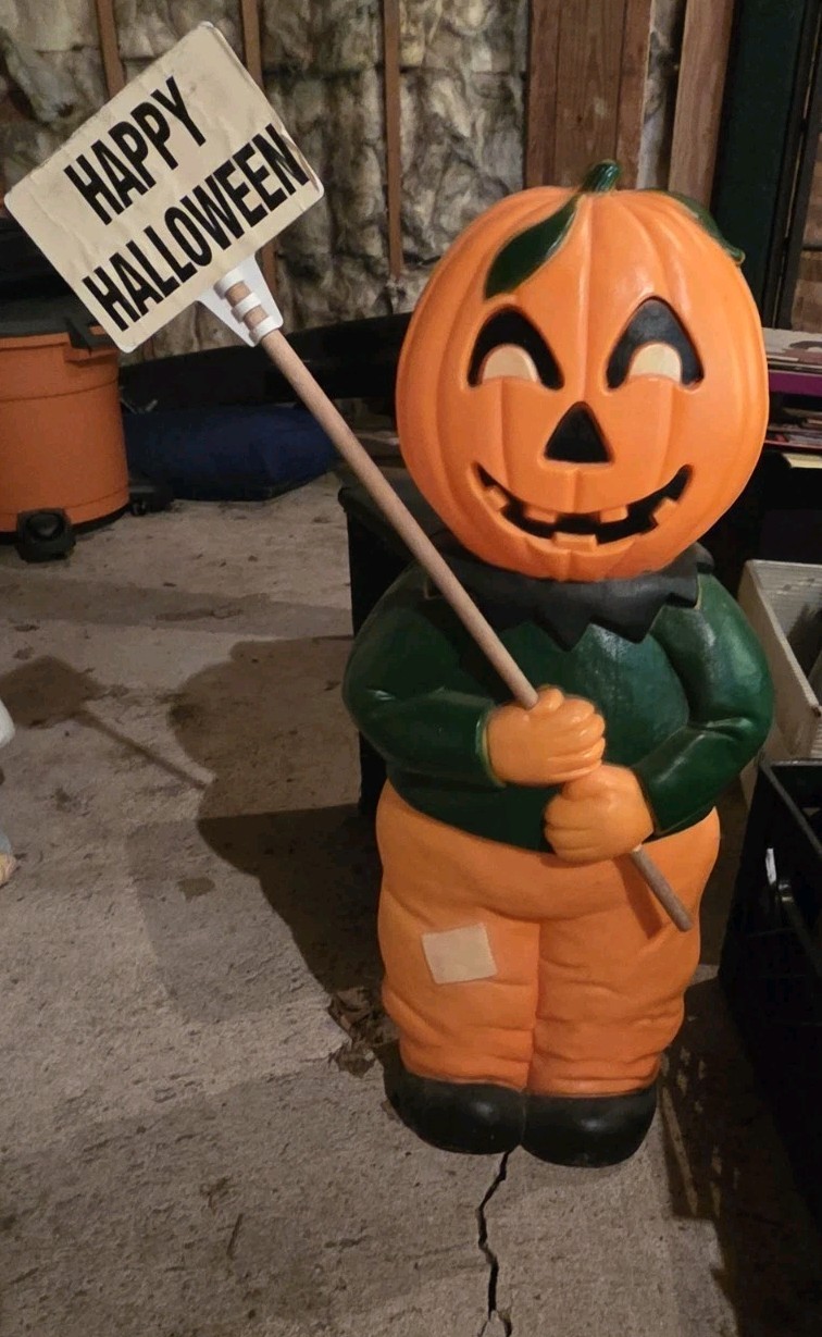 Vtg Halloween Don Featherstone Pumpkin Head Scarecrow Blow Mold With Sign 31 Vtg Halloween Don Featherstone Pumpkin Head Scarecrow Blow Mold With Sign 31
