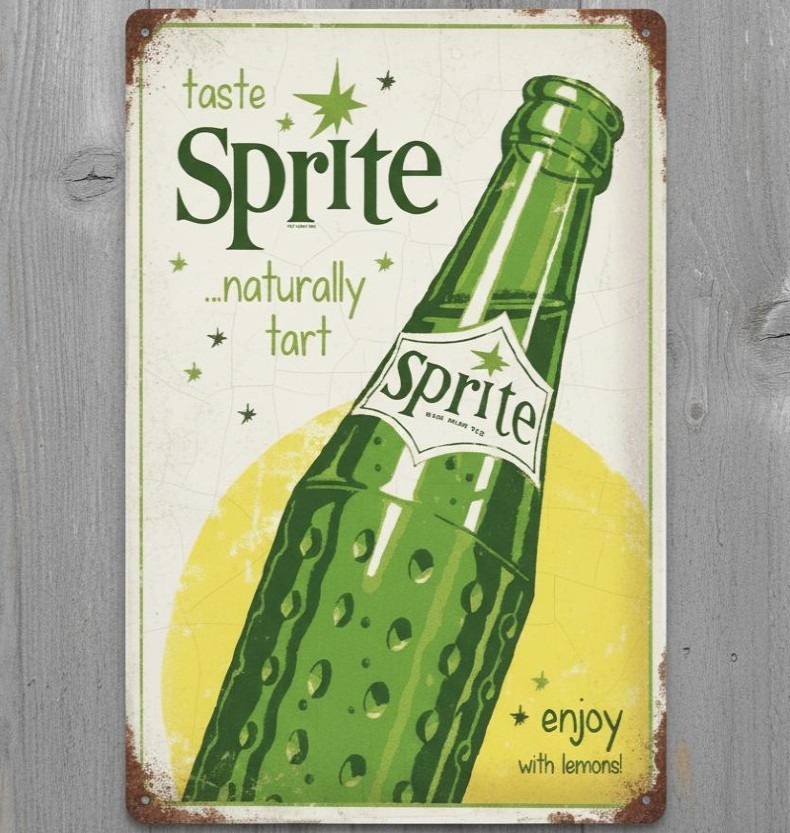 Taste Sprite Naturally Tart 8 x 12 Vintage Novelty Metal Sign Made In USA New