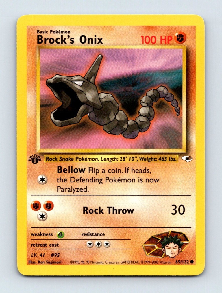 Brock\'s Onix #69 1st Edition Gym Heroes Pokemon Card NM