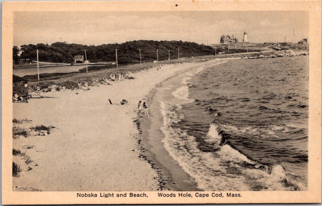 Vintage Nobska Light Cape Cod MA Beach Scene Postcard 1920s E.D. West Publisher