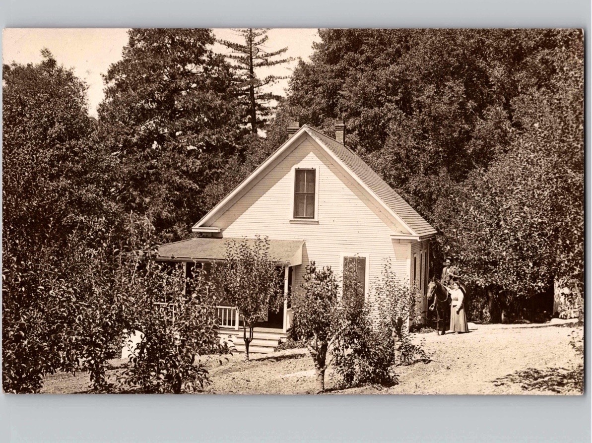 c1911 Cottage House Couple & Horse Redlands California CA San Bernardino RPPC c1911 Cottage House Couple & Horse Redlands California CA San Bernardino RPPC