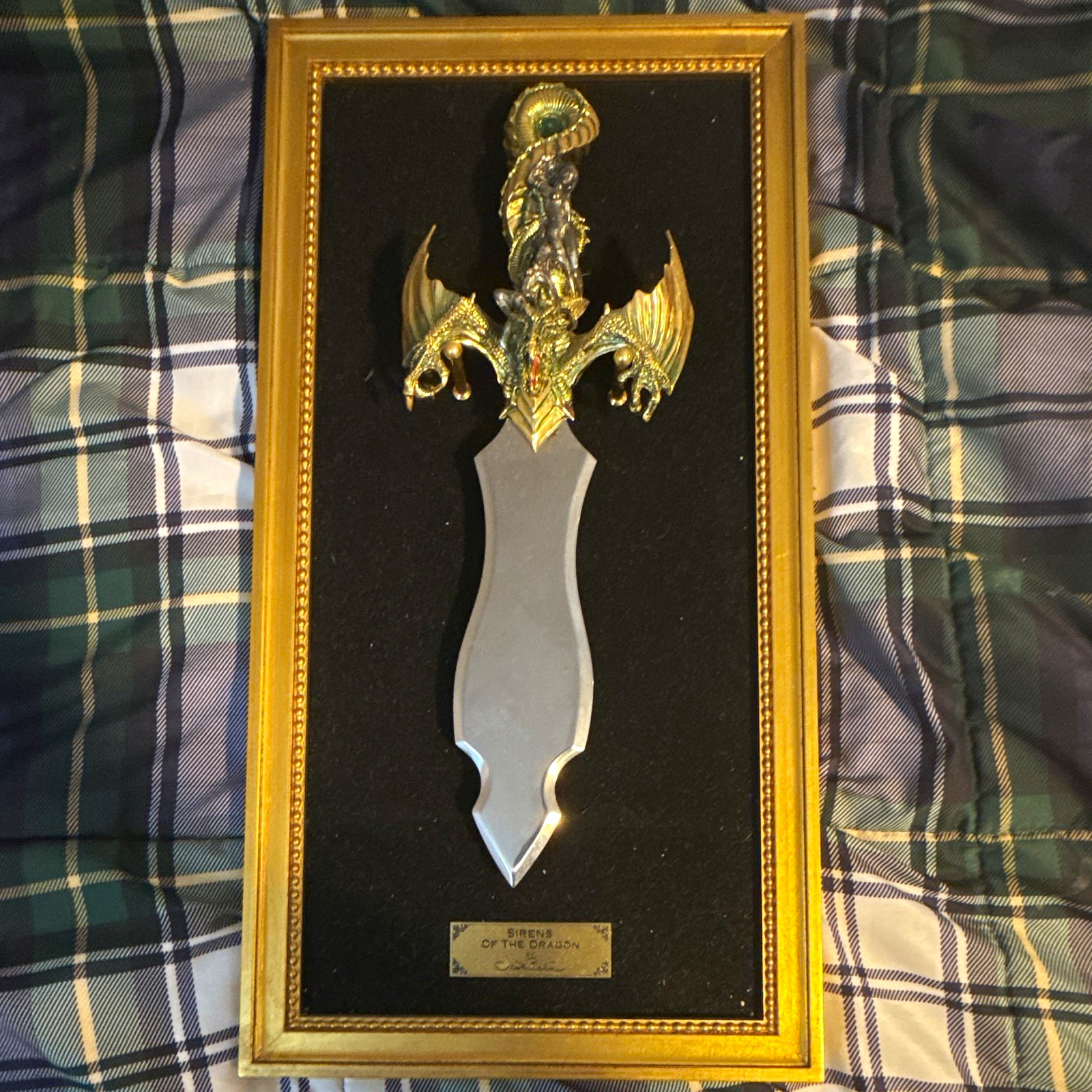 Sirens of the Dragon Framed Fantasy Dagger Wall Display Shadow Box Gold Silver