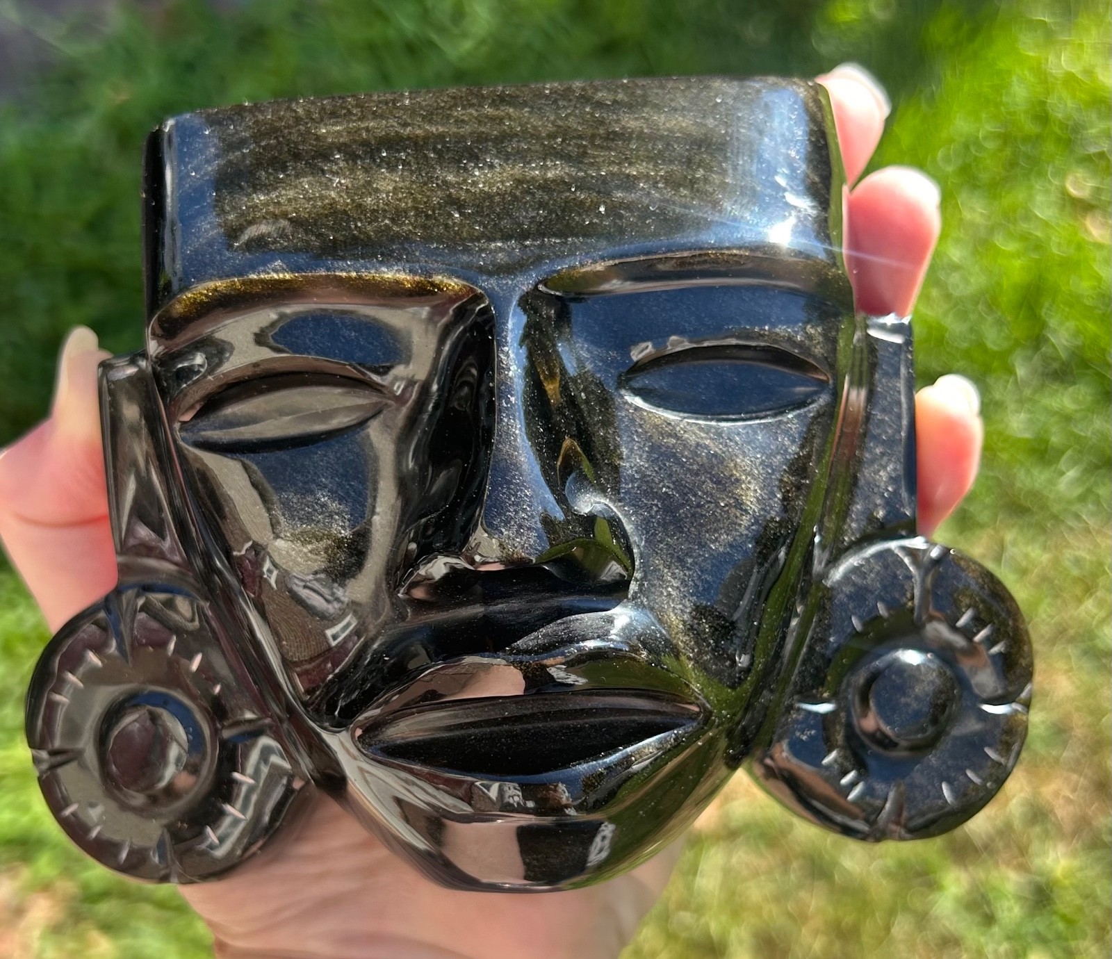 Vintage Mexican Hand Carved Obsidian Tribal Mask Vintage Mexican Hand Carved Obsidian Tribal Mask