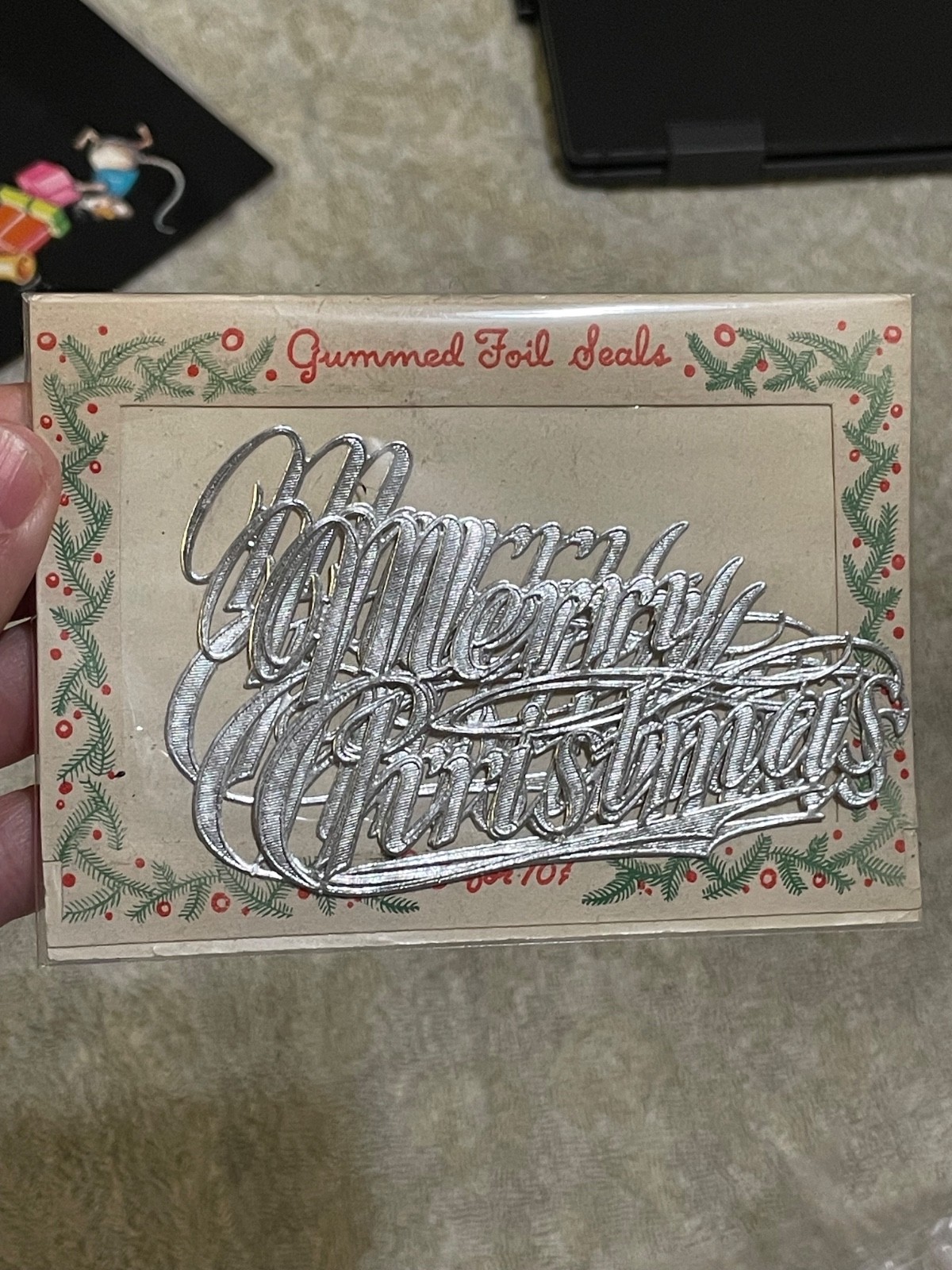 VTG Merry Christmas Gummed Seals Paper Set of 5 Opened Package Missing one