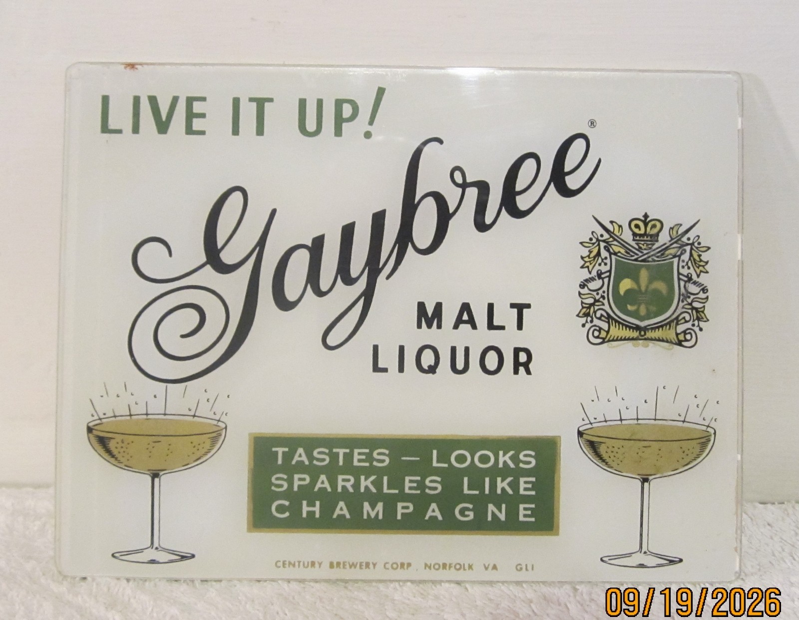 40s Gaybree Malt Liquor beer ROG glass sign Norfolk Va Century Brewery 40s Gaybree Malt Liquor beer ROG glass sign Norfolk Va Century Brewery