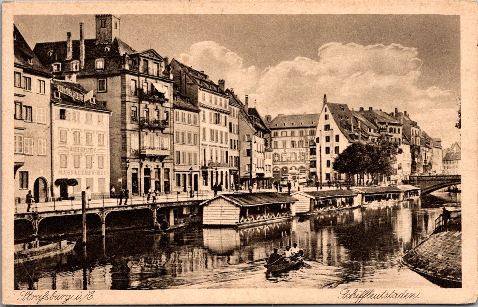 Strasbourg France River Scene Boats Historic Buildings Vintage Postcard