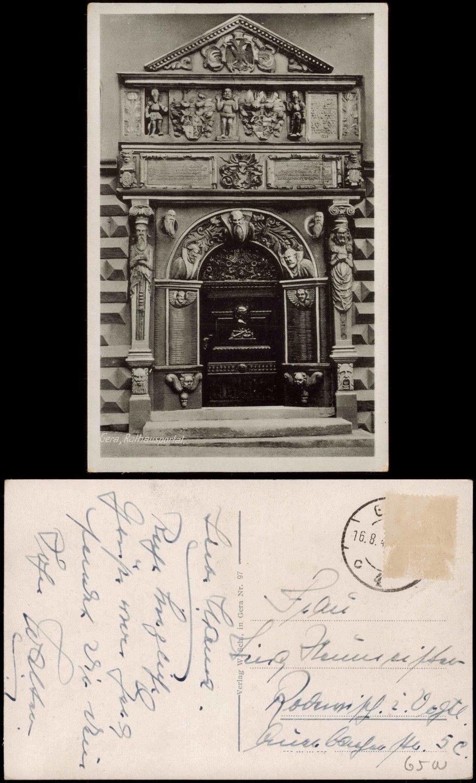 Postcard Gera Town Hall Portal 1943