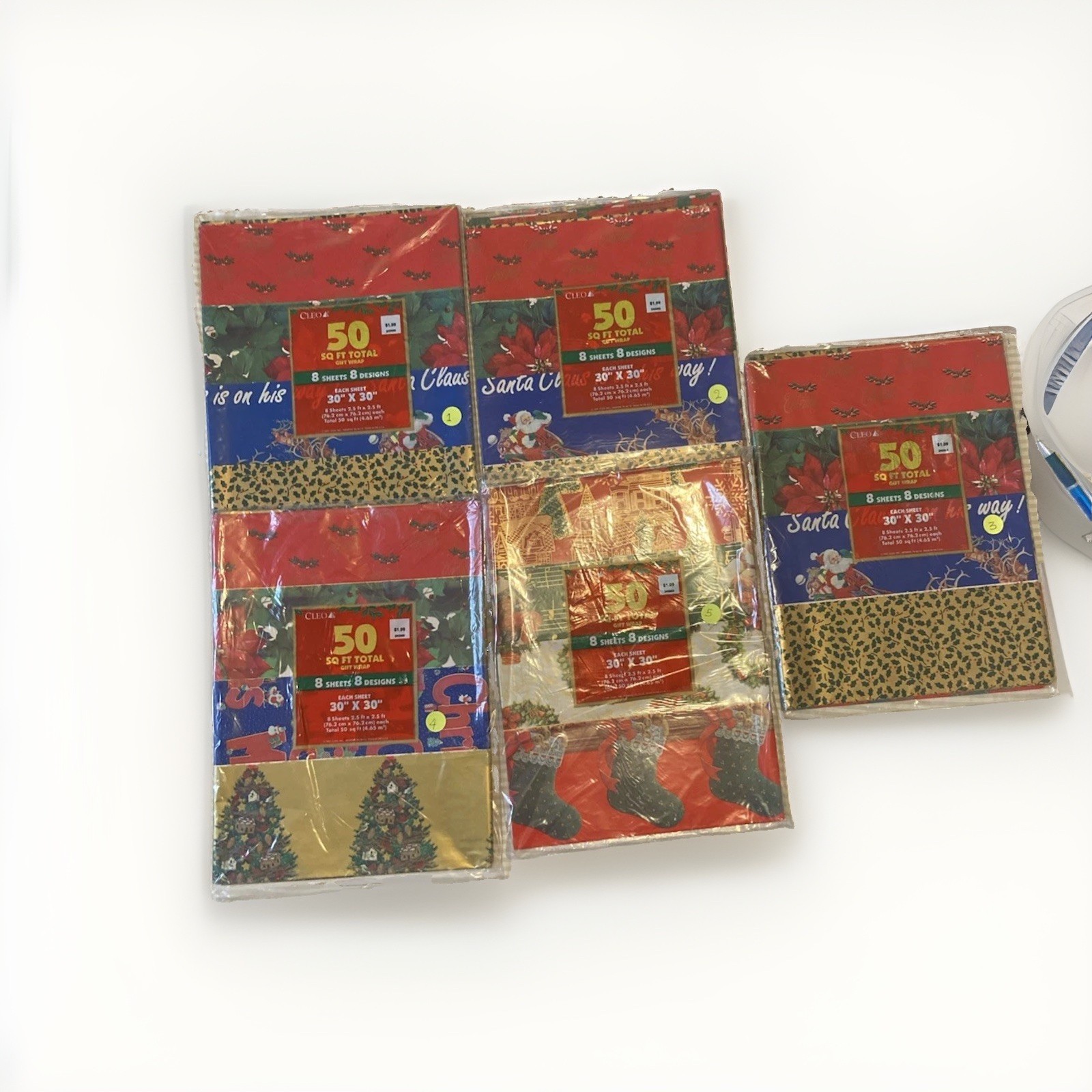 Vintage 1997 Cleo Christmas Wrapping Paper 8. Designs 30x30 USA Sheets