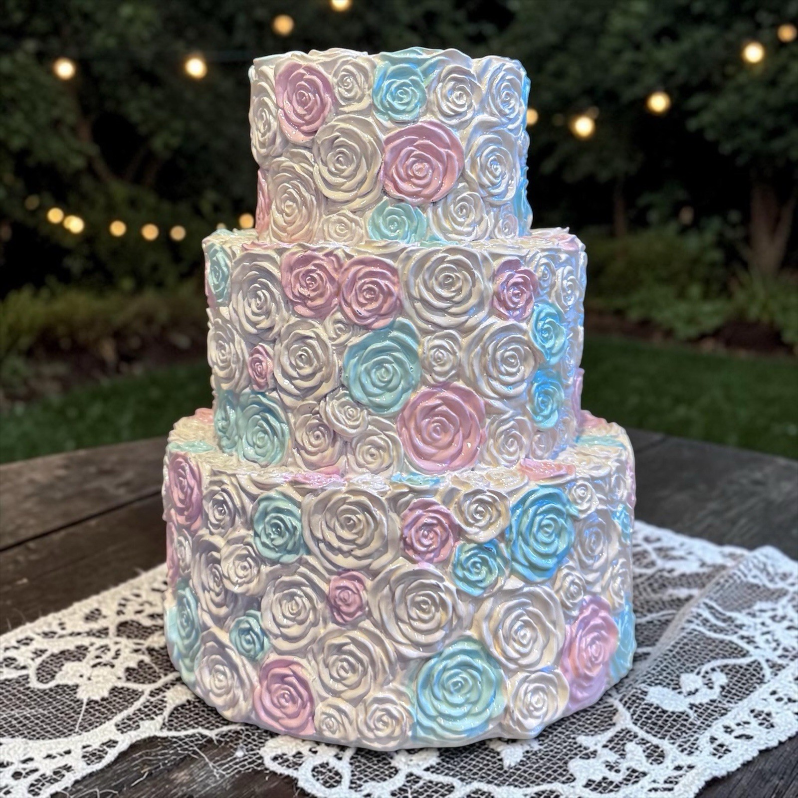 Simply Shabby Chic 3 Tier Rose Cake Bank Rachel Ashwell Pink Blue Green Pastel