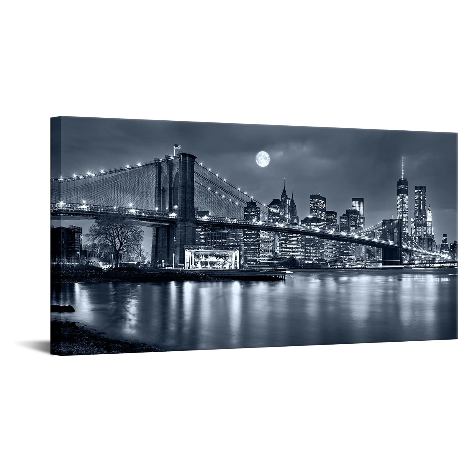 LevvArts Brooklyn Bridge Wall Art Moon Night York City Picture Print On Canvas LevvArts Brooklyn Bridge Wall Art Moon Night York City Picture Print On Canvas