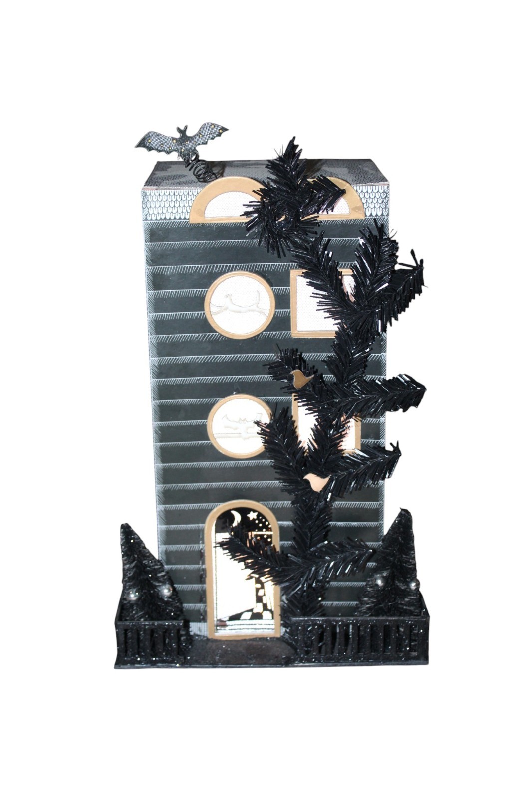 Anthropologie Florence Balducci Light Up Halloween House Black Cat Bat Townhouse