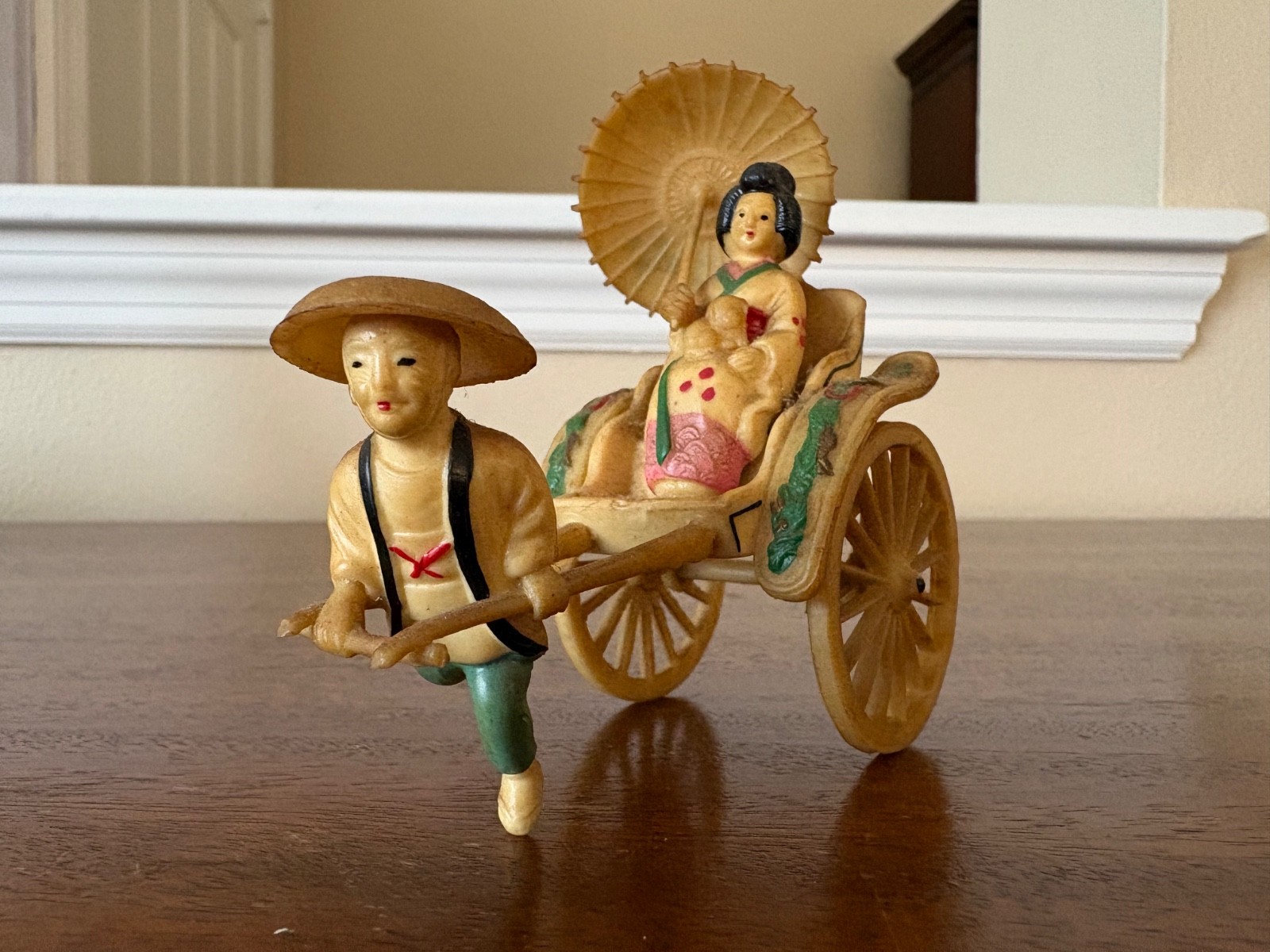 VTG 1940s Celluloid Japanese Rickshaw Man Pulling Geisha & Dog Figurine VTG 1940s Celluloid Japanese Rickshaw Man Pulling Geisha & Dog Figurine
