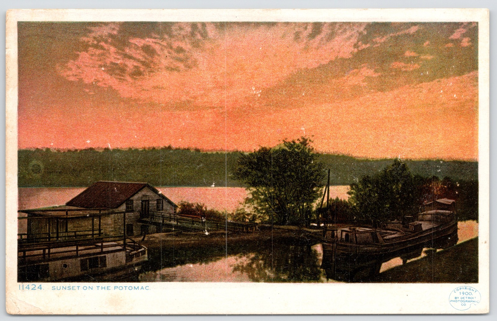 Sunset on the Potomac River Boats Detroit Publishing Posted Postcard Sunset on the Potomac River Boats Detroit Publishing Posted Postcard