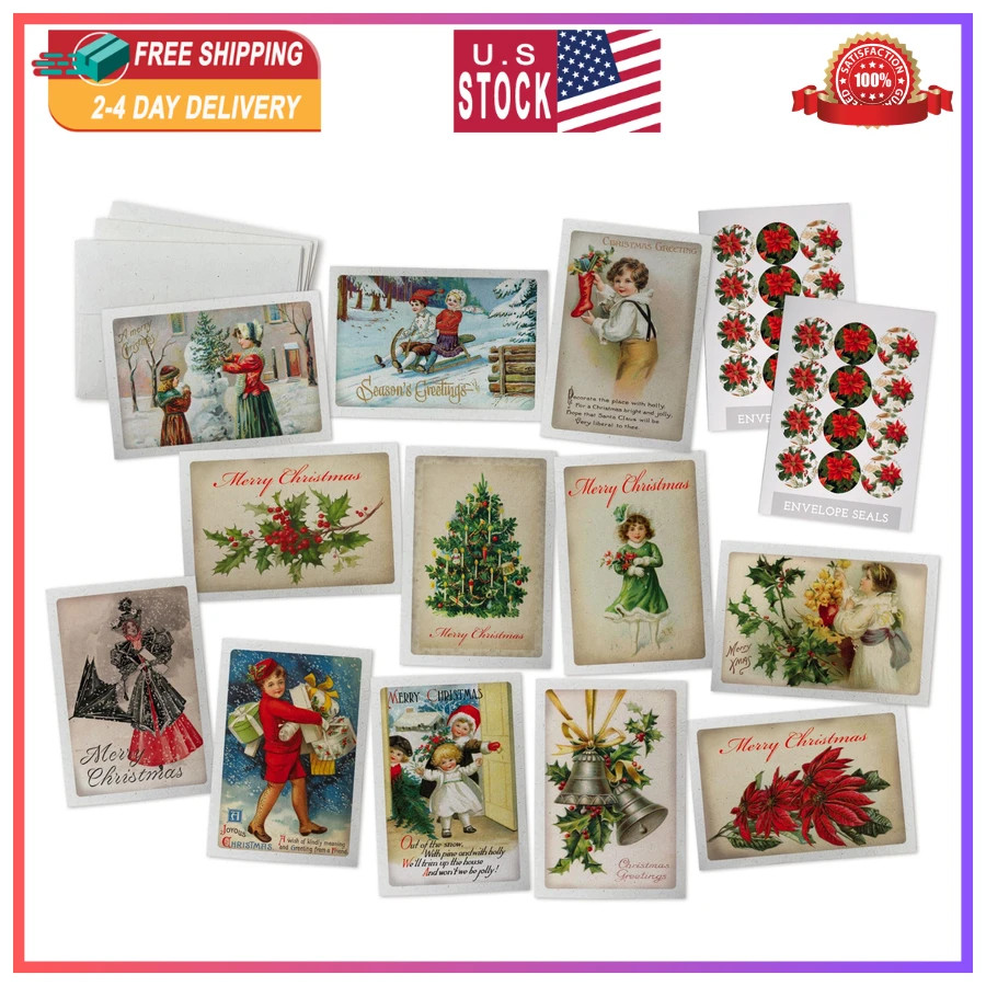 24 Vintage Christmas Greeting Cards and Envelopes 12 Unique Retro Illustrations 24 Vintage Christmas Greeting Cards and Envelopes 12 Unique Retro Illustrations