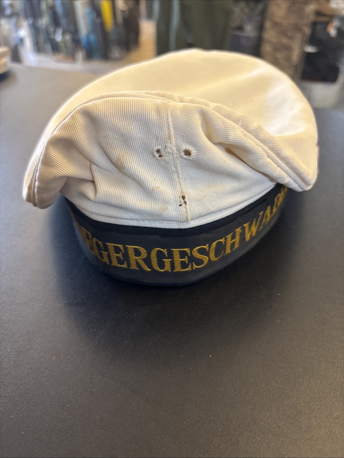 White Cotton Naval Cap German Navy Germany Unit 1 Marinefliegergeschwader 1