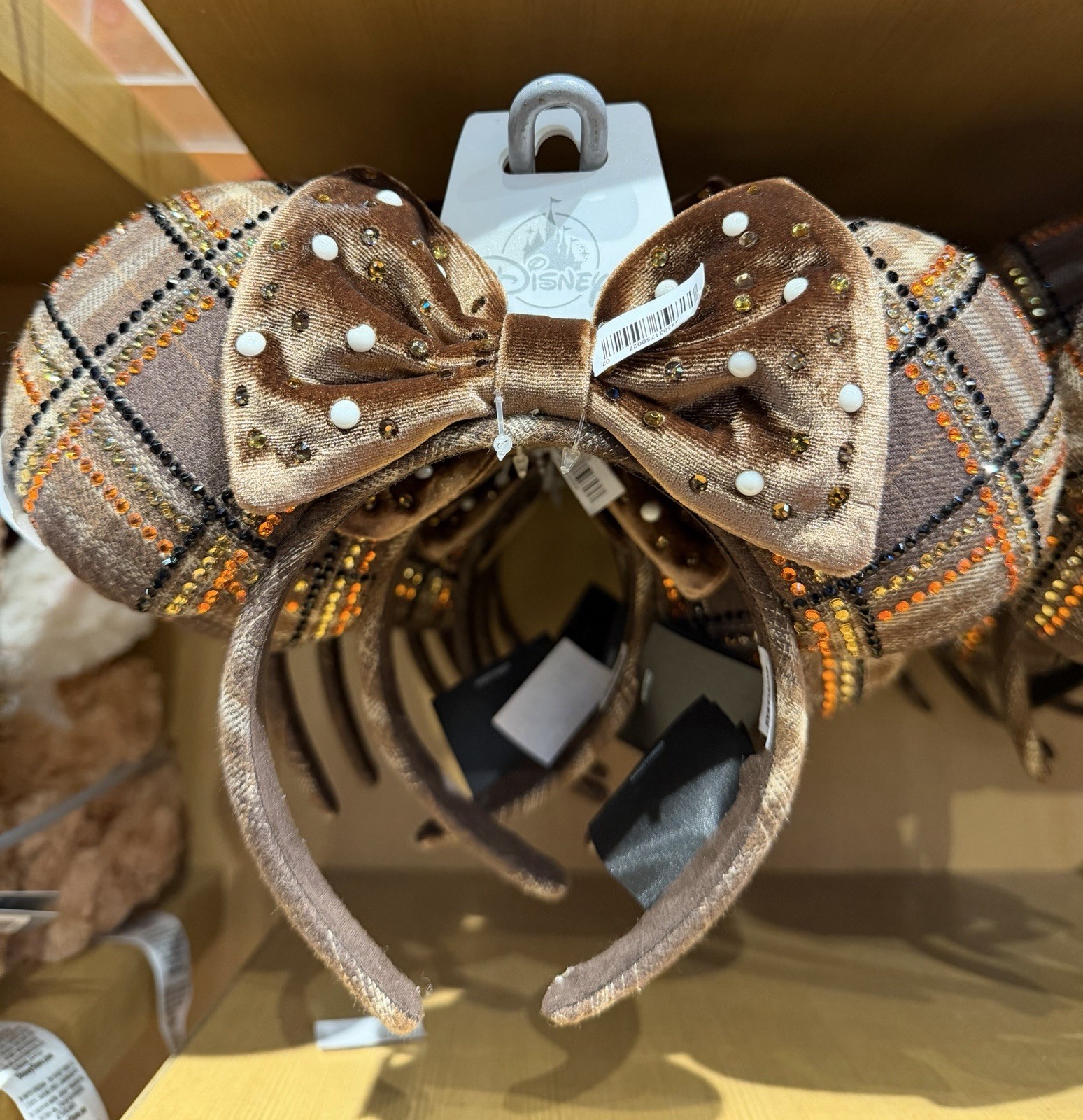Disney Parks x Baublebar Minnie Mouse Plaid Adult Ear Headband NWT Fall Brown