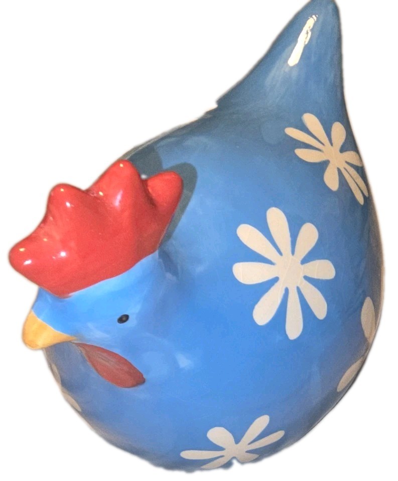 La Dolce Vita Hen House Collection Blue w/ White Flowers Chicken Ceramic
