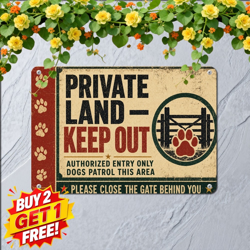Private Property Keep Out Warning Sign Guard Dog On Duty Notice Metal Plaque