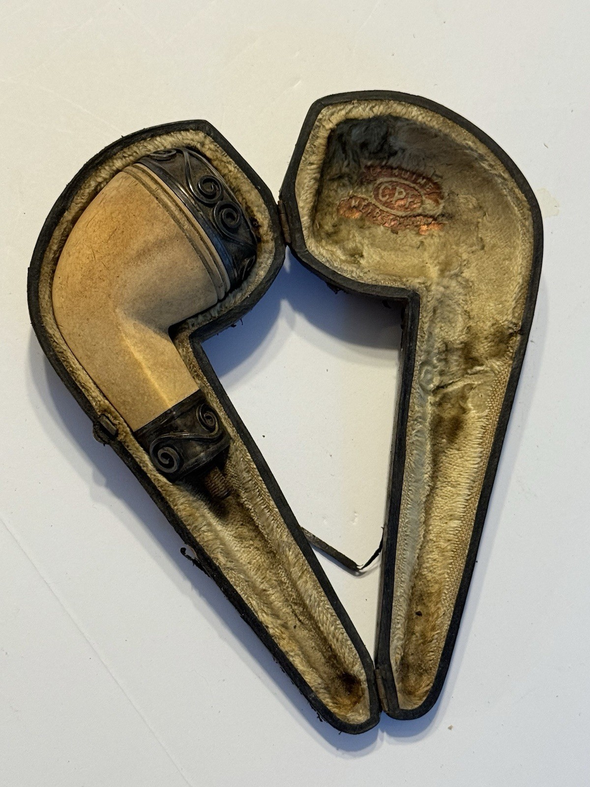 Antique C.P.F. Tobacco Pipe w/ Original Leather Case “Sterling”- Missing Stem