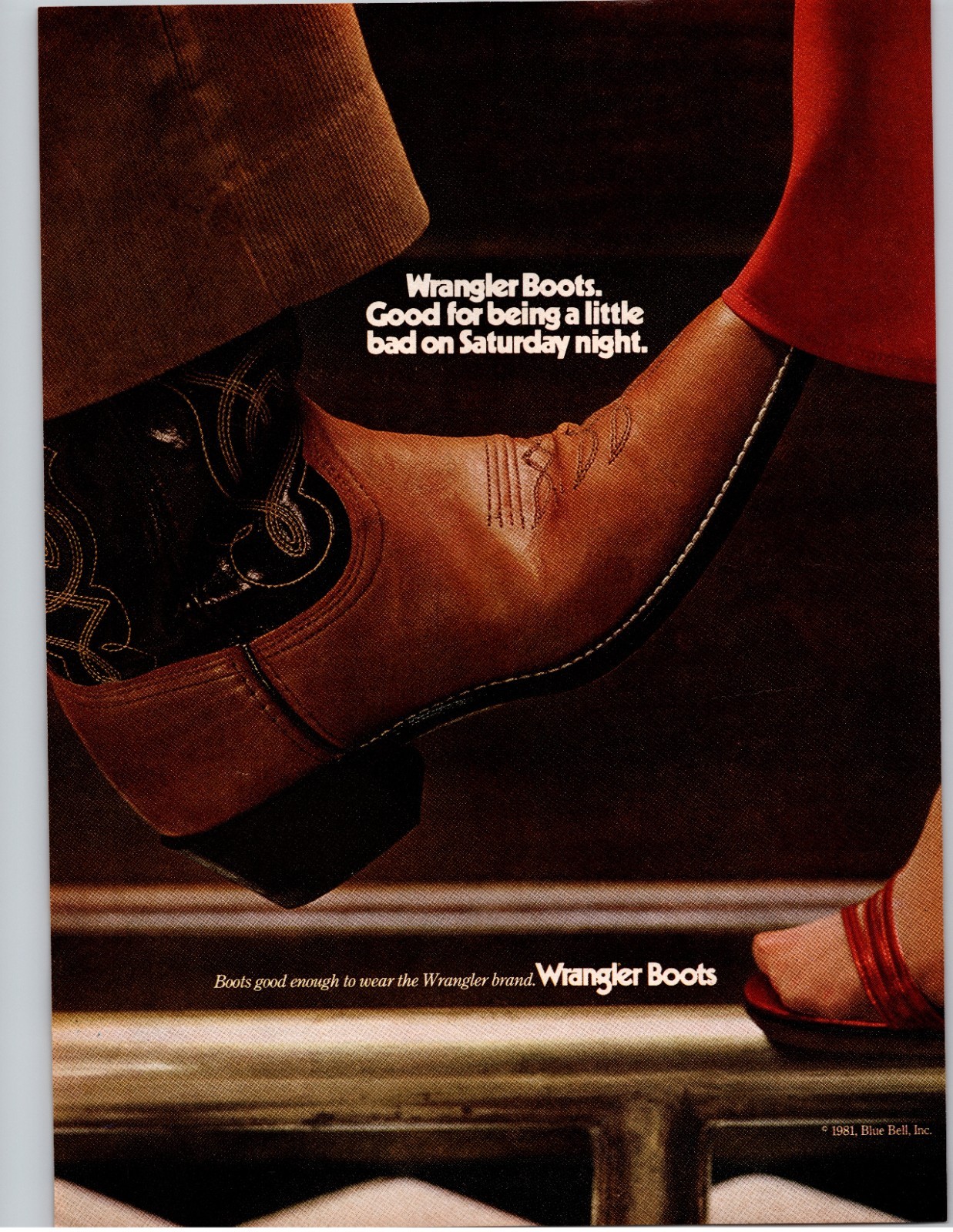 Vintage 1981 Wrangler Cowboy Boots Print Ad Leather Western Footwear Wall Art Vintage 1981 Wrangler Cowboy Boots Print Ad Leather Western Footwear Wall Art