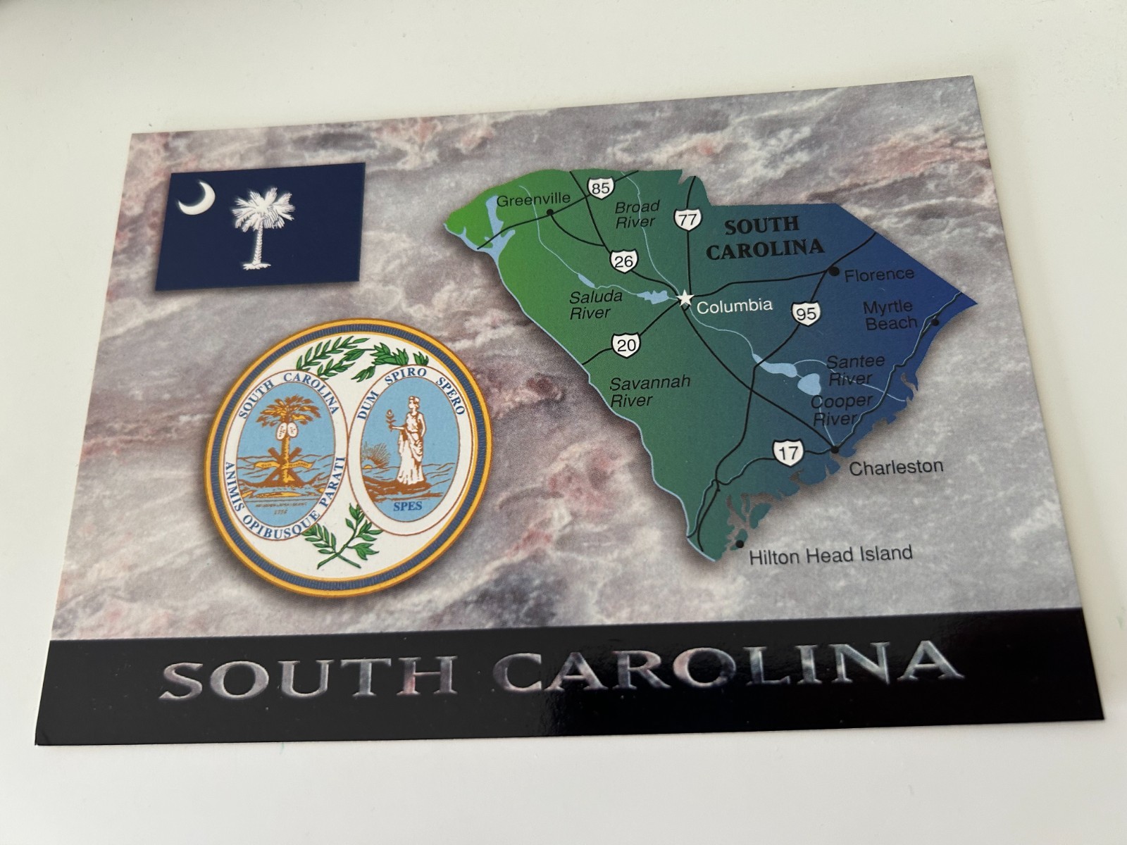 Map Seal and Flag of South Carolina Continental Postcard