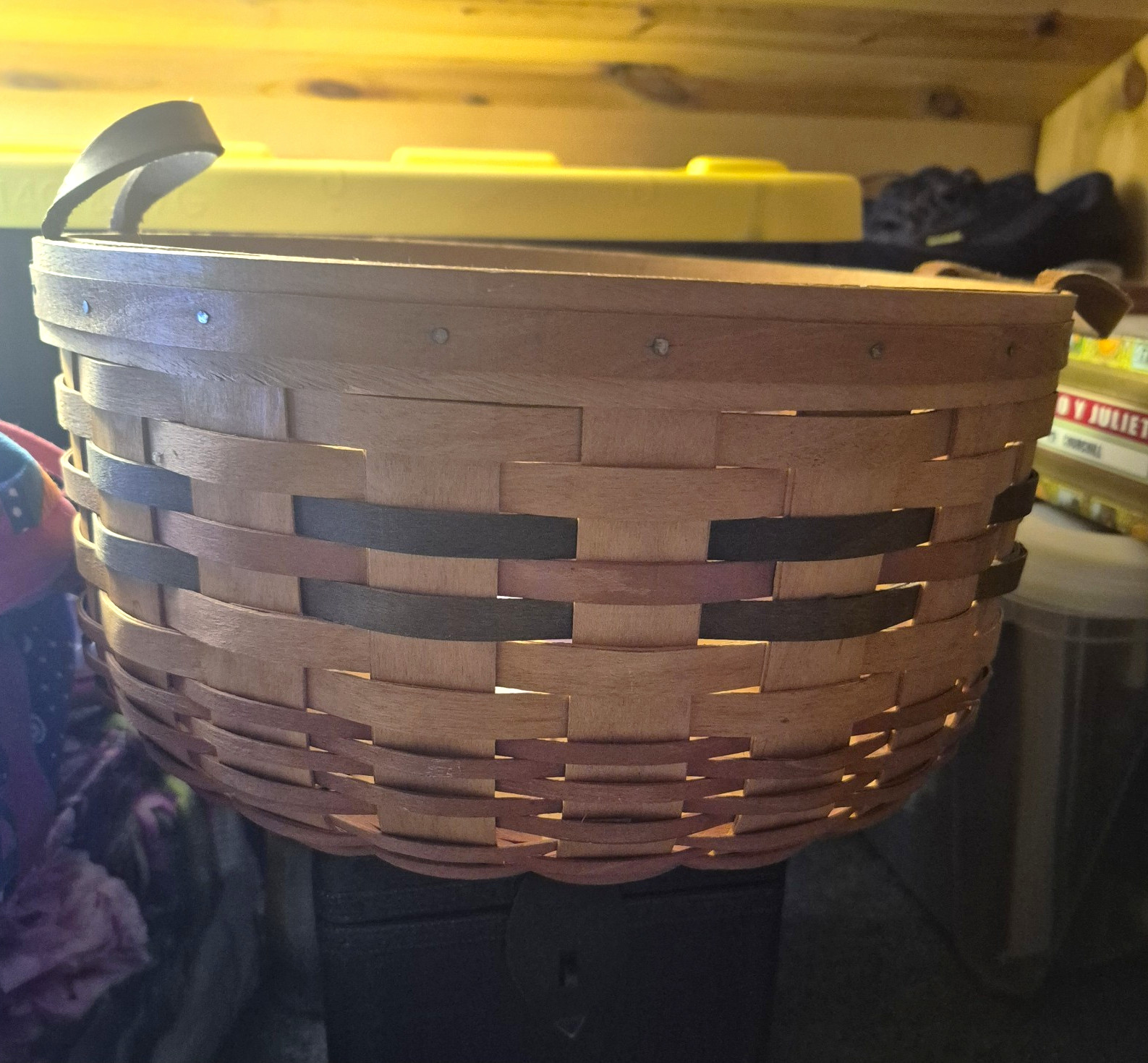 Vnt Longaberger Basket 1995 Shades Of Autumn Basket Of Plenty Round W/ Leather