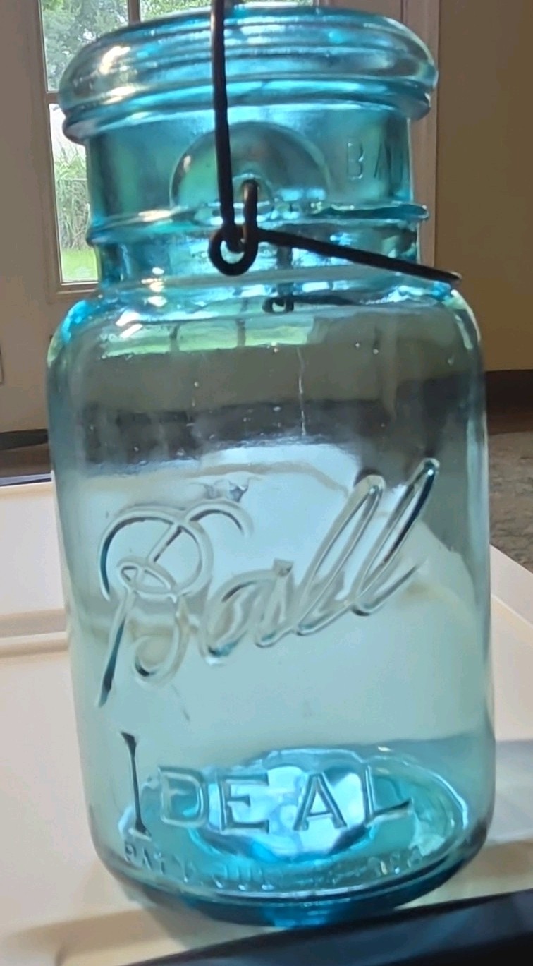 1910-1923 Vintage Ball Ideal Quart Jar Blue Glass # 8 W/ Lid 1910-1923 Vintage Ball Ideal Quart Jar Blue Glass # 8 W/ Lid