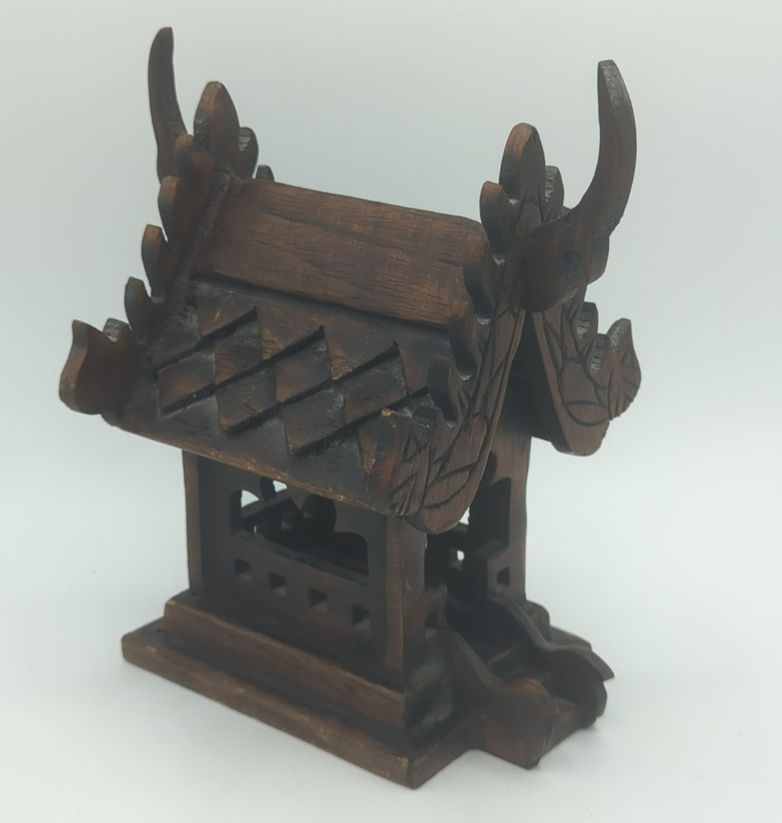 Thai Mini Spirit House Handmade Teak Wood Buddhism Guardian Good Luck Prosperity