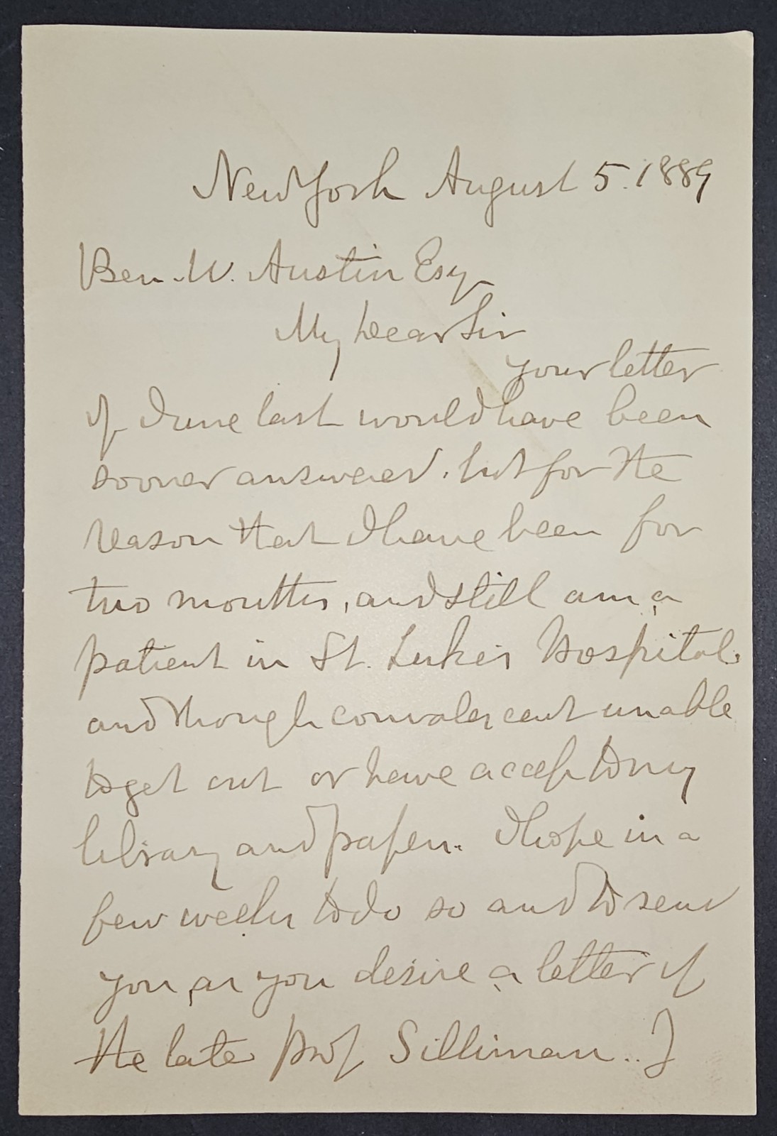 Thomas Sterry Hunt ALS on Silliman, Science, and Authorship from Hospital, 1889