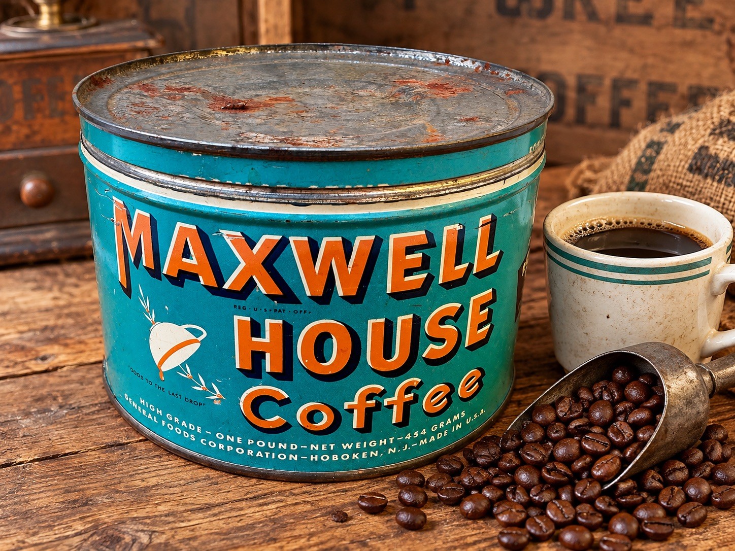 Vintage Maxwell House Coffee Tin 1 Lb Vita-Fresh Regular Grind 1940s Vintage Maxwell House Coffee Tin 1 Lb Vita-Fresh Regular Grind 1940s