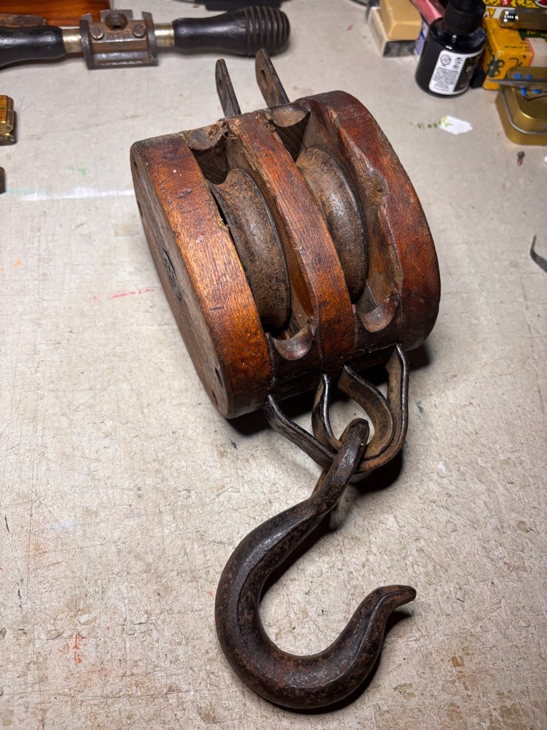 Antique Barn Pulley Block & Tackle Blacksmith Anvil Farm Tool rustic home decor