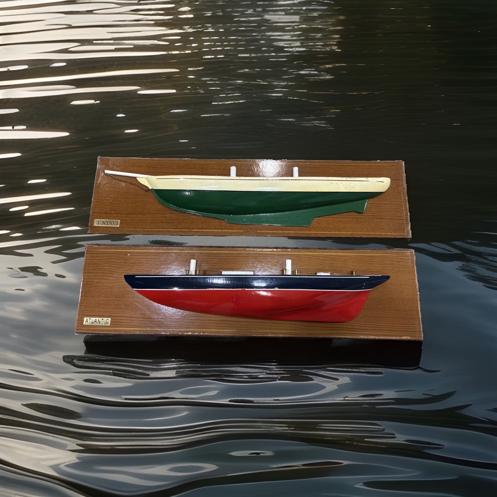 Set Of 2 Antique Half Hull Ship Models Atlantic / Ticonderoga Set Of 2 Antique Half Hull Ship Models Atlantic / Ticonderoga