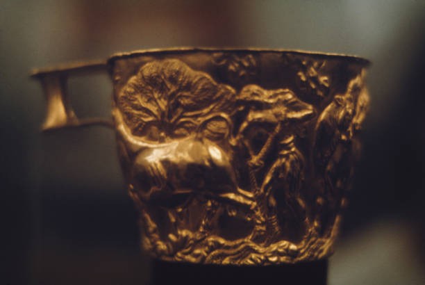 One of Vaphio Cups a pair of gold cups National Archaeological Mus- Old Photo