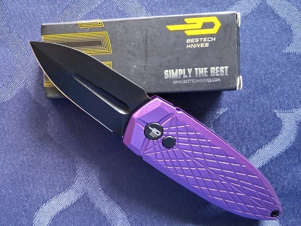 🔥 BESTECH - QUQU EDC Folding Knife w/ 14C28N Blade & Purple Aluminum Handle 