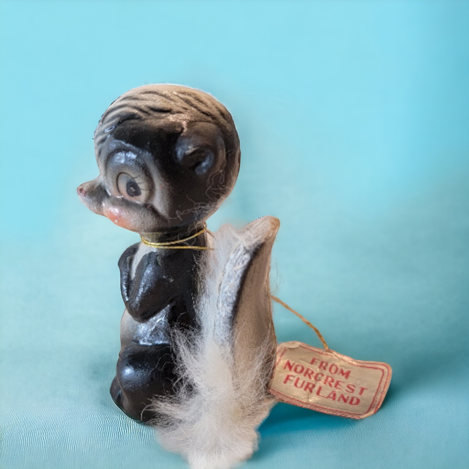 Kitsch Rare Vtg Northcrest SKUNK Anthropomorphic Big Eyed W/Rab Fur Hair Shaker