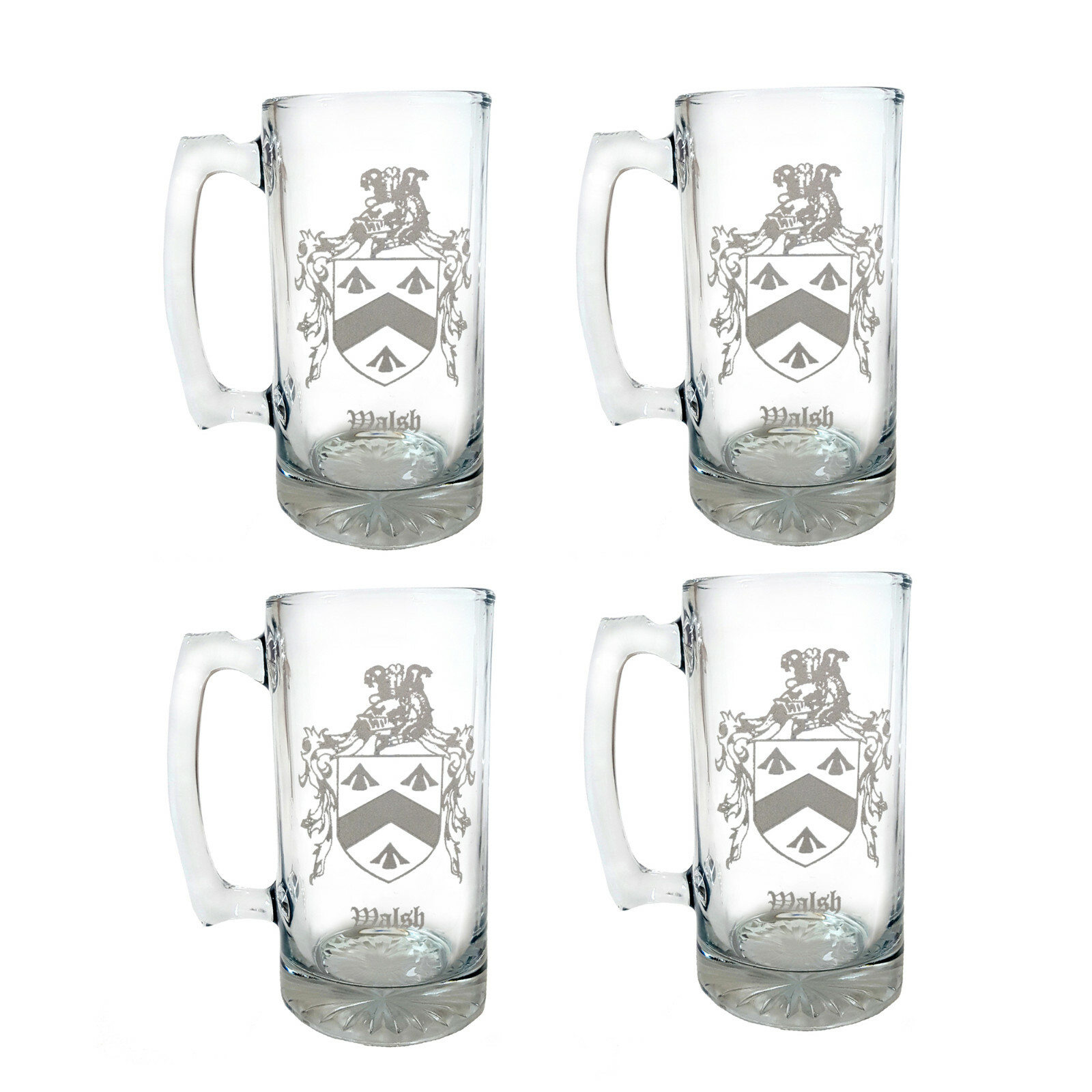 Custom Family Crest Glass Beer Stein Set of 4 Engraved Coat of Arms Gift Custom Family Crest Glass Beer Stein Set of 4 Engraved Coat of Arms Gift